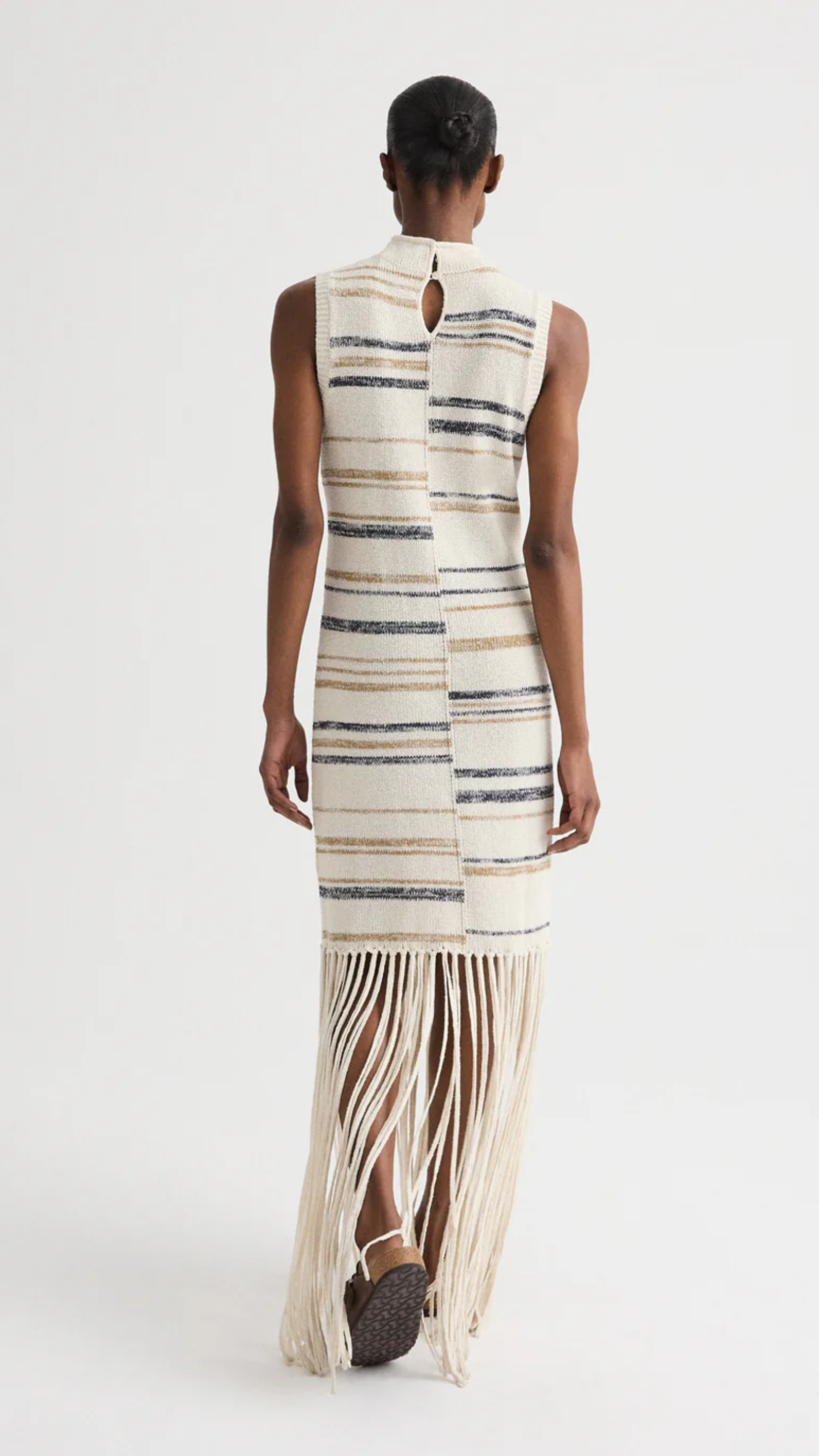 TWP Fringe Sleeveless Linen Silk Yarn Dress in Ivory Multi