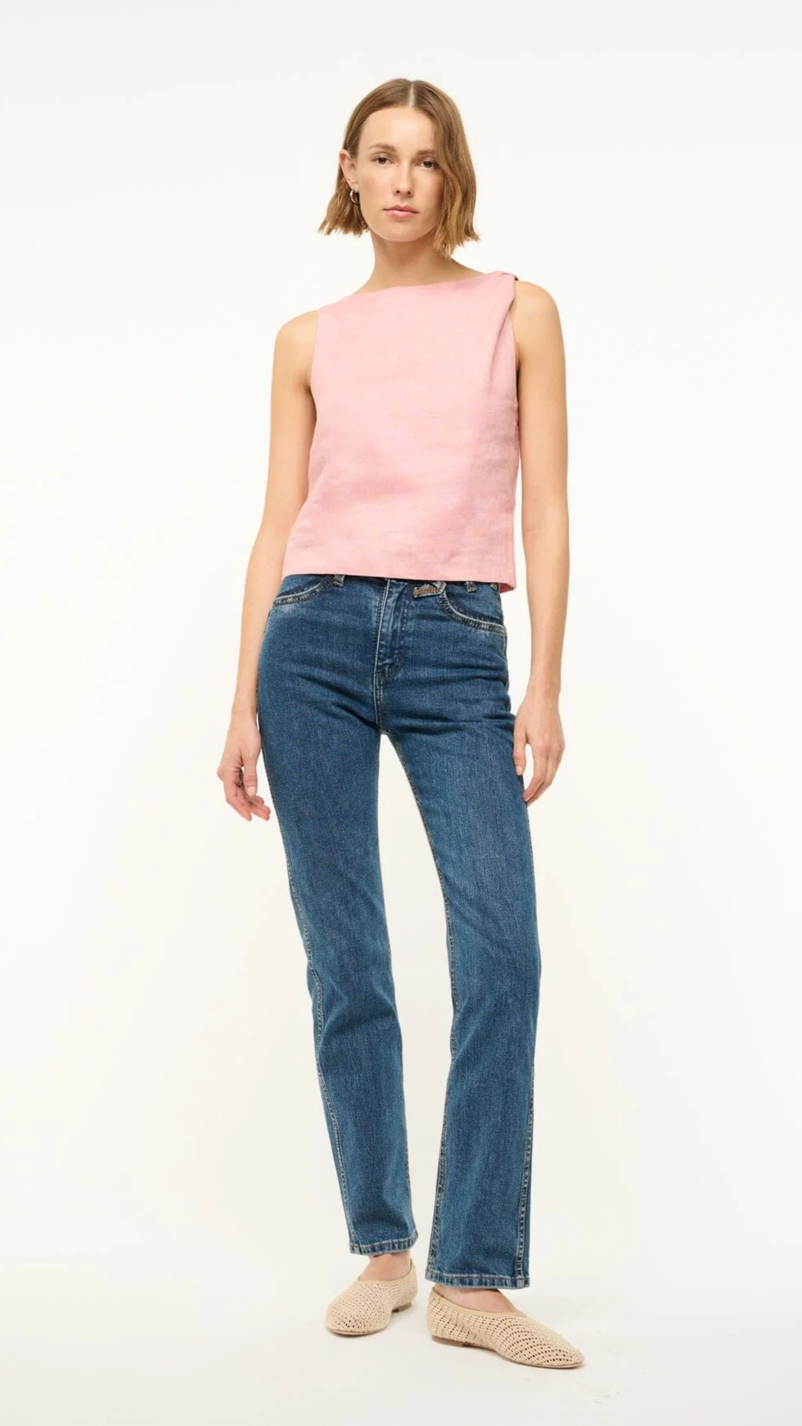 Staud Boa Linen Top in Faded Blush