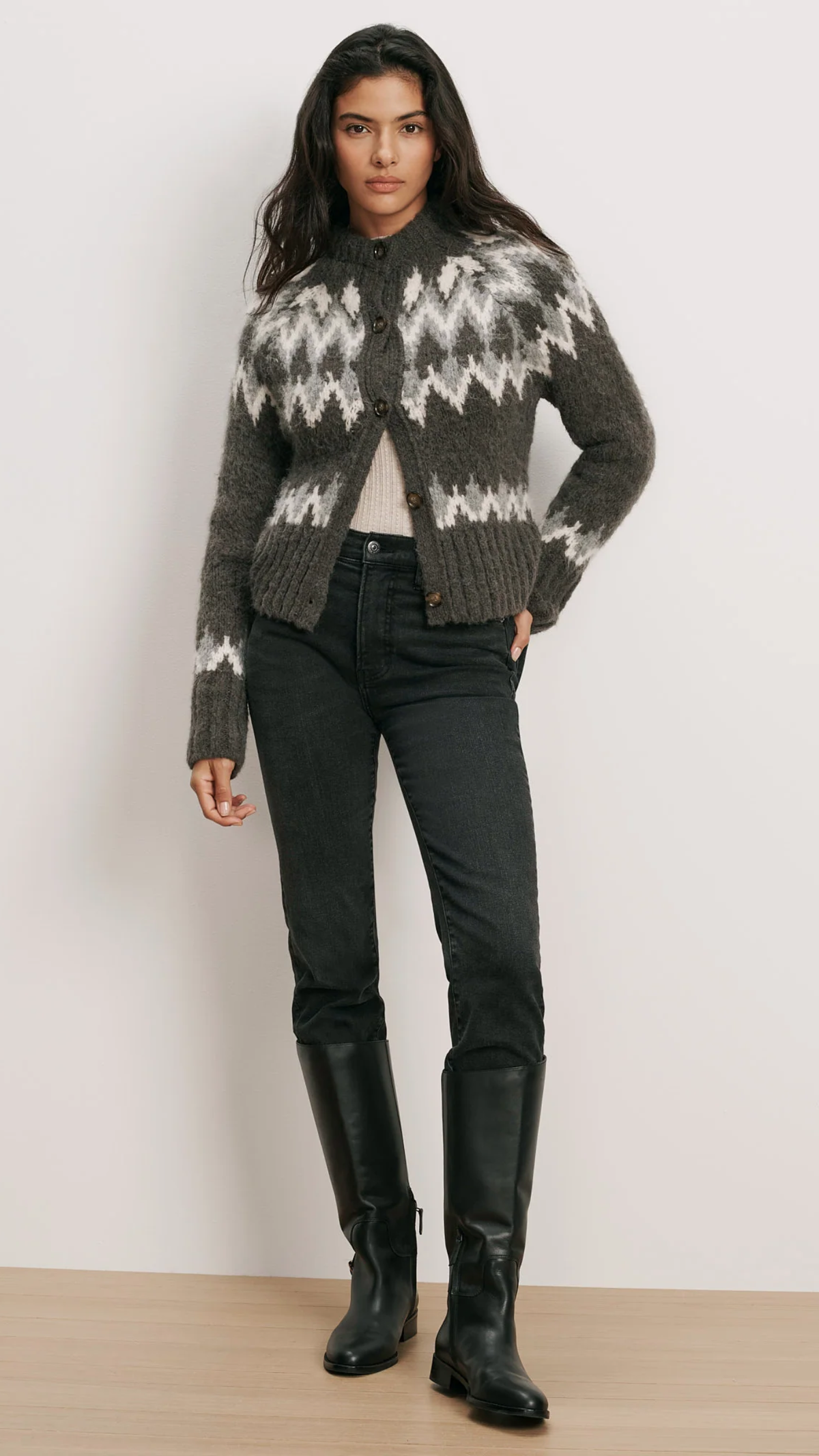 Veronica Beard Christina Fair Isle Cardigan in Green Shadow Multi