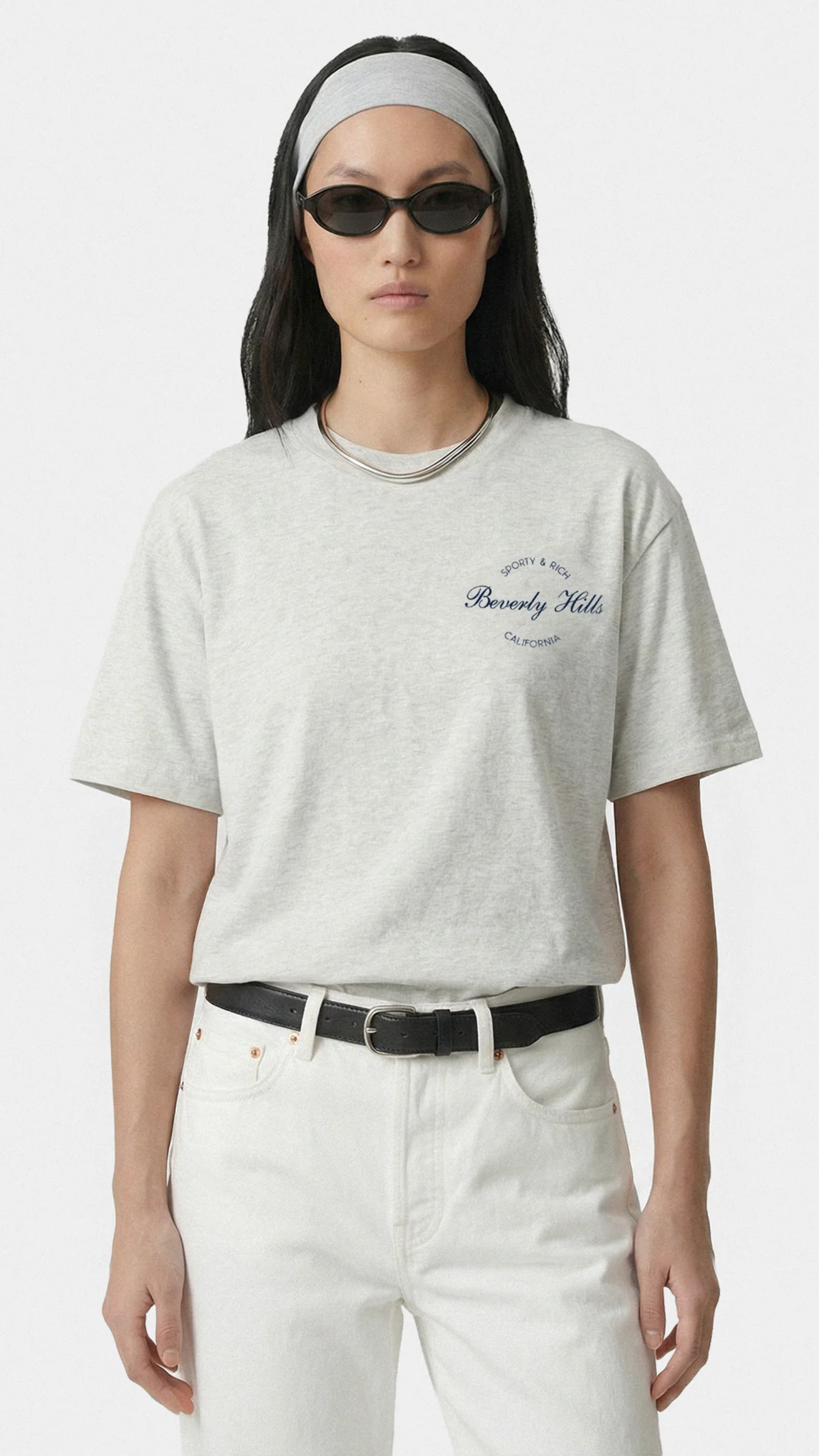 Sporty & Rich Beverly Script T-Shirt in Heather Gray