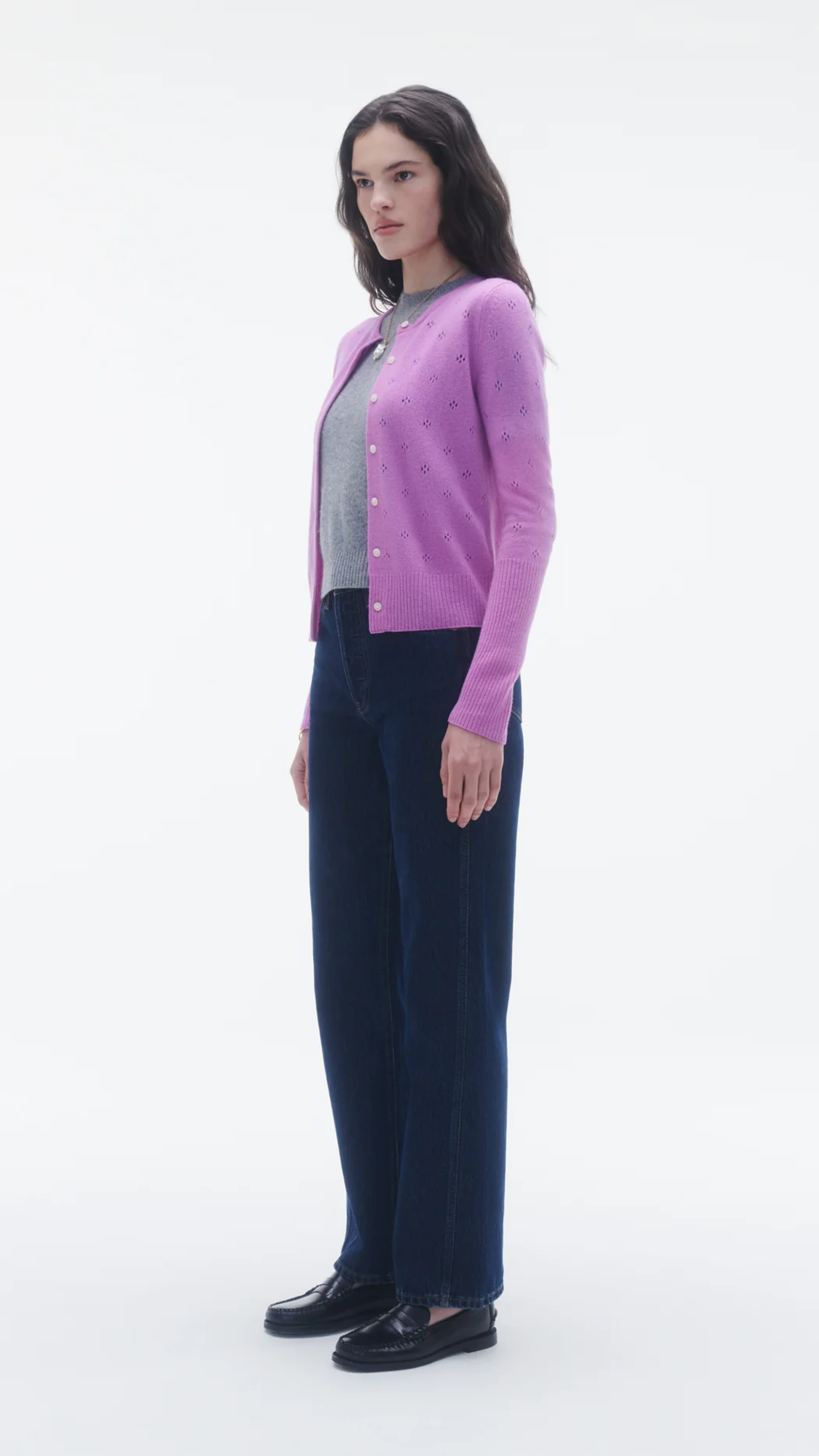 Guest in Residence Jane Pointelle Cardigan in Fuchsia