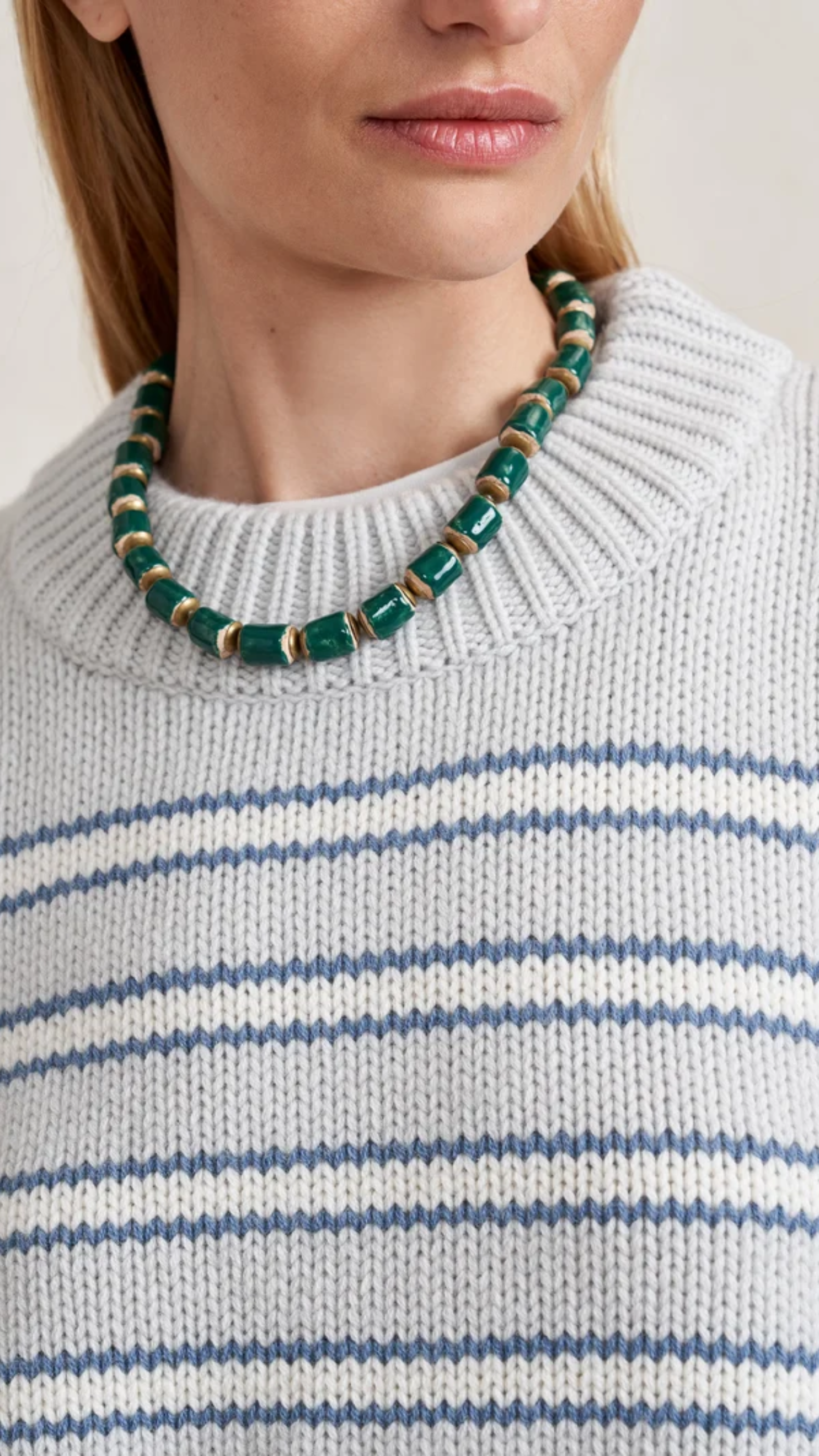 La Ligne Multi Stripe Marin Sweater in Stone/Denim Blue