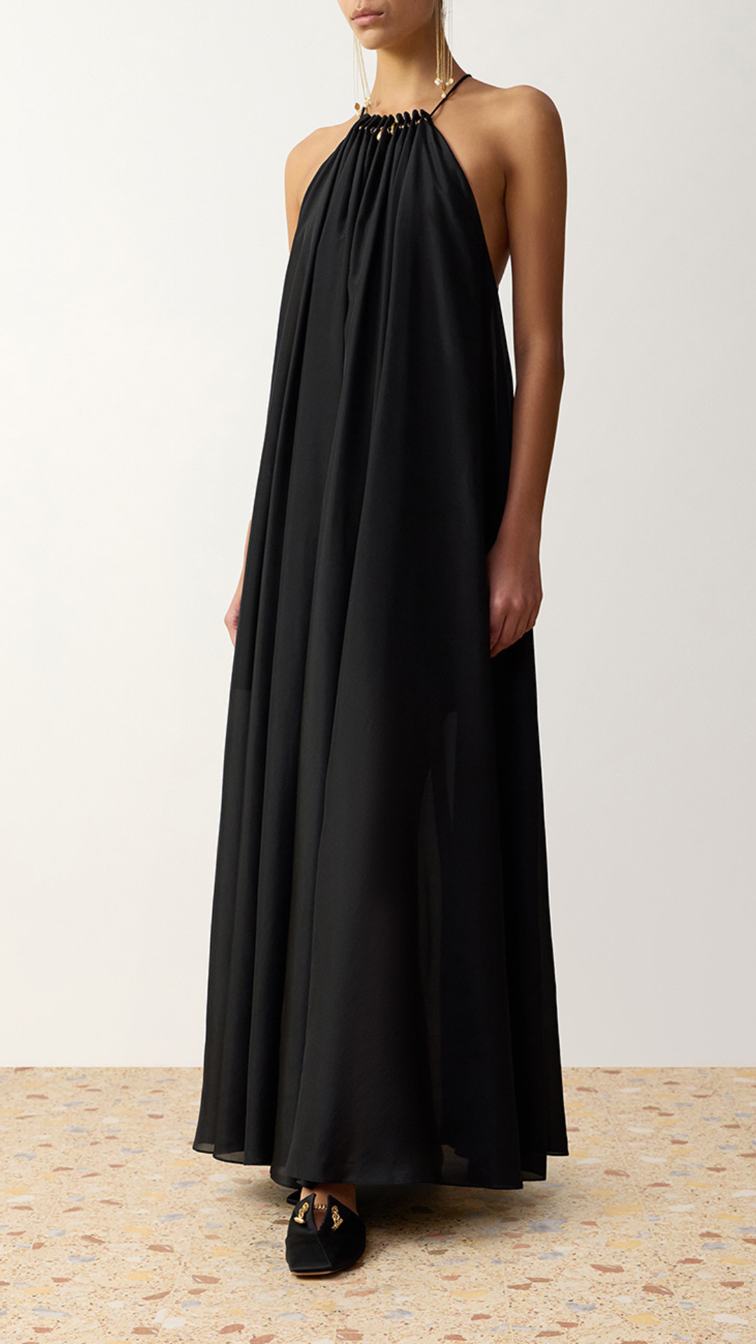 Zimmermann Fairlight Gathered Bead Maxi Dress in Black