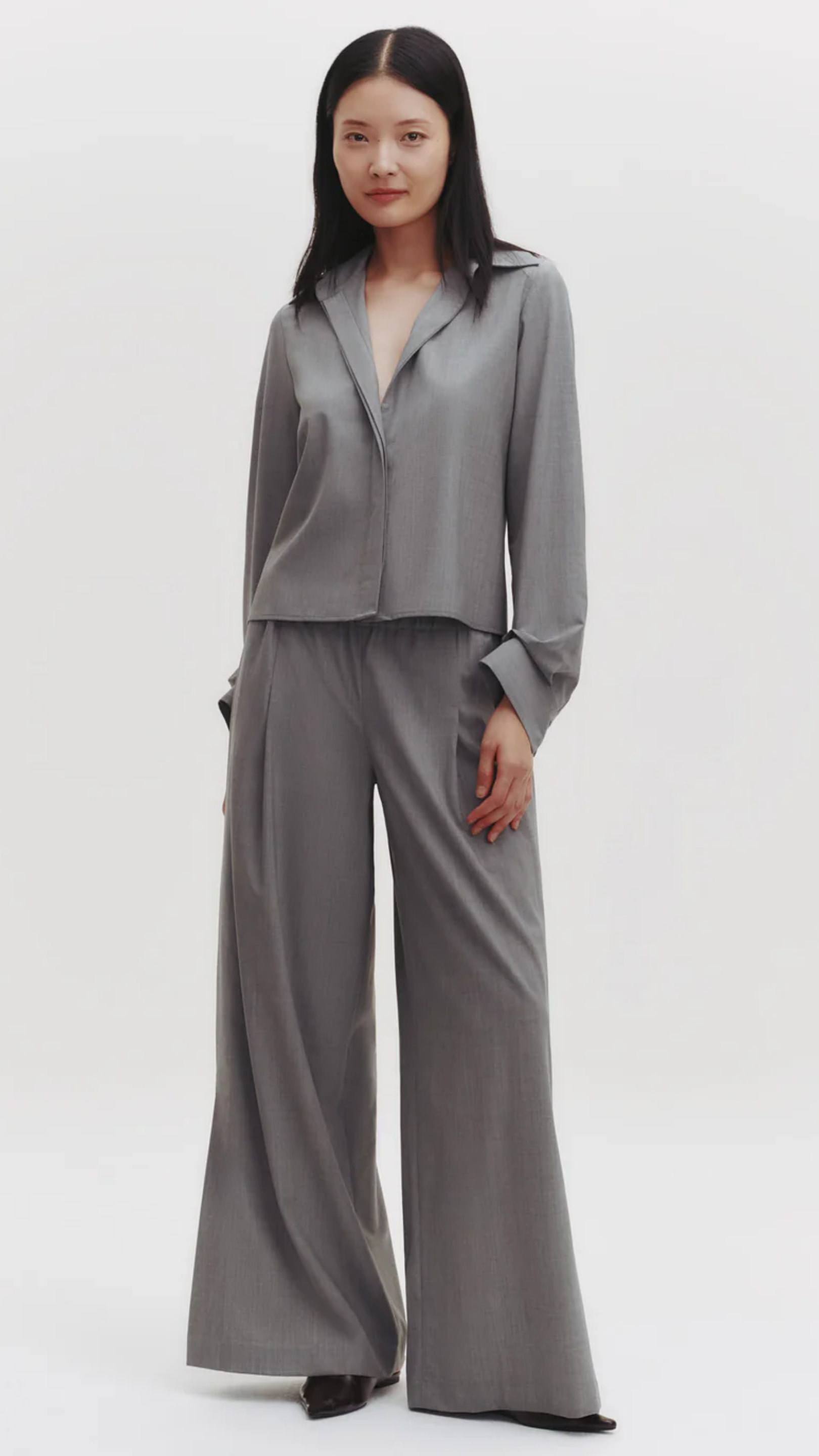 TWP Eva Pant with Tux Pleat in Medium Heather Grey