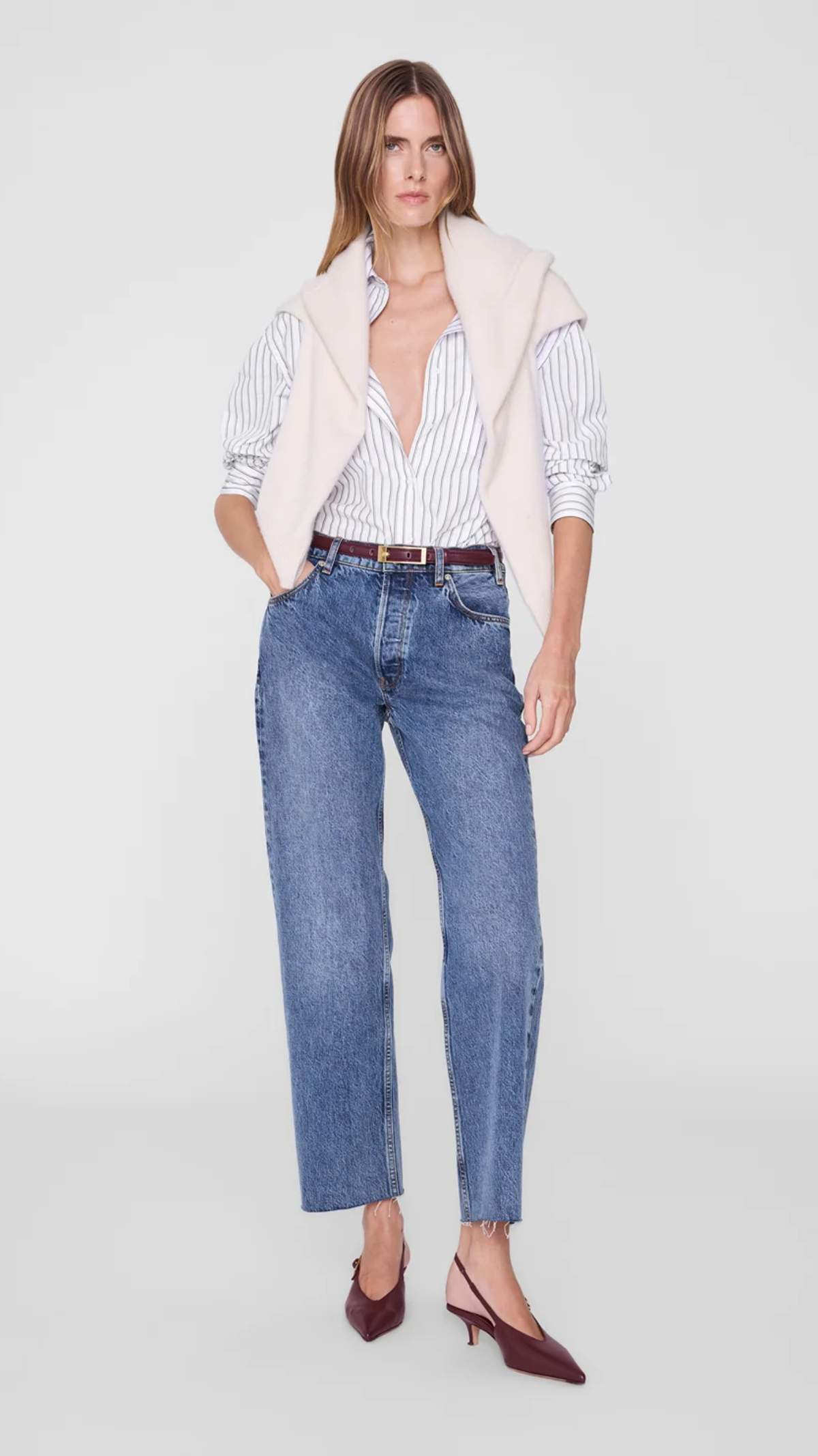 Anine Bing Scott Shirt in White and Black Stripe
