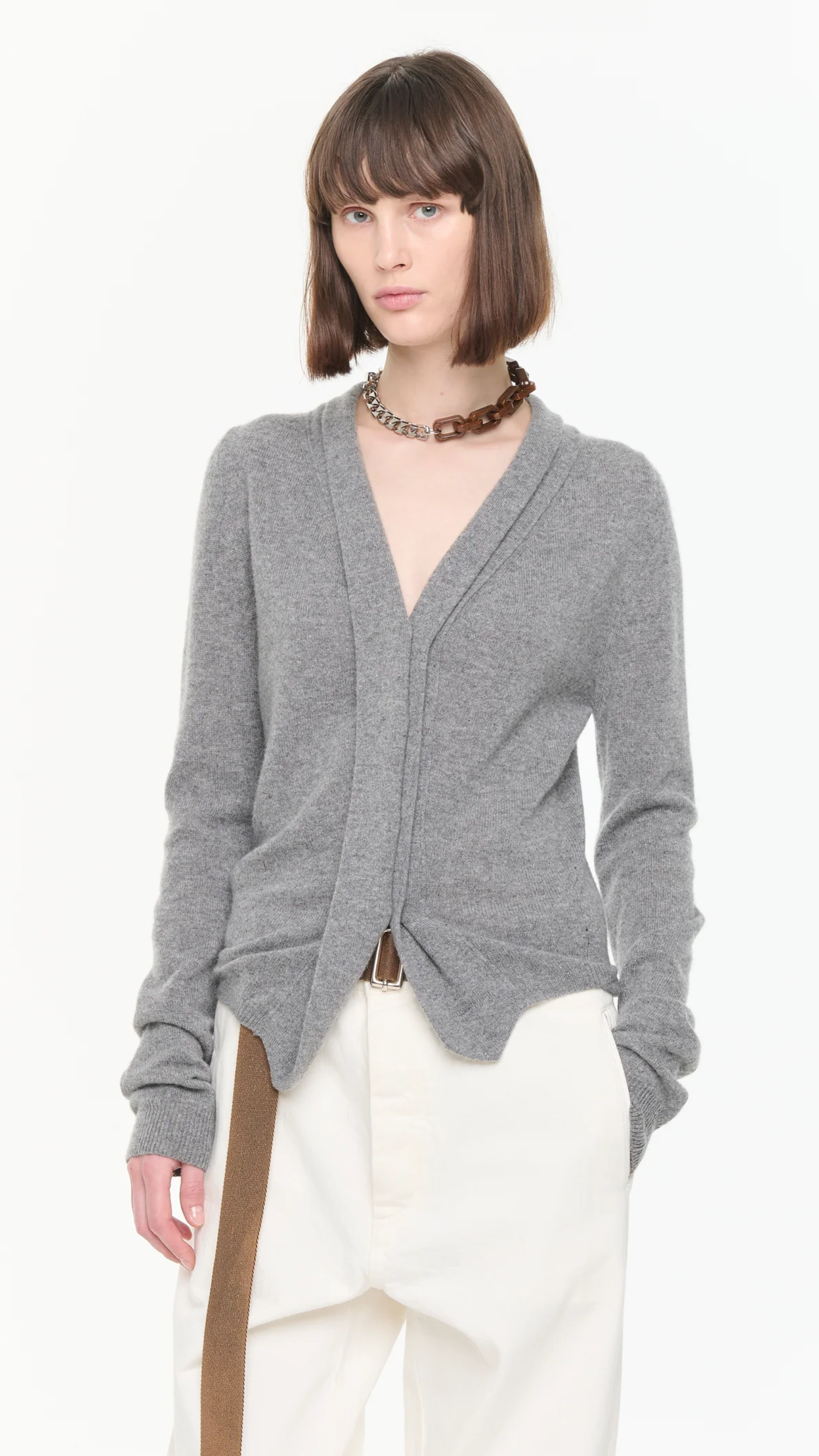 Plan C Flat Chain Necklace in Brown Silver