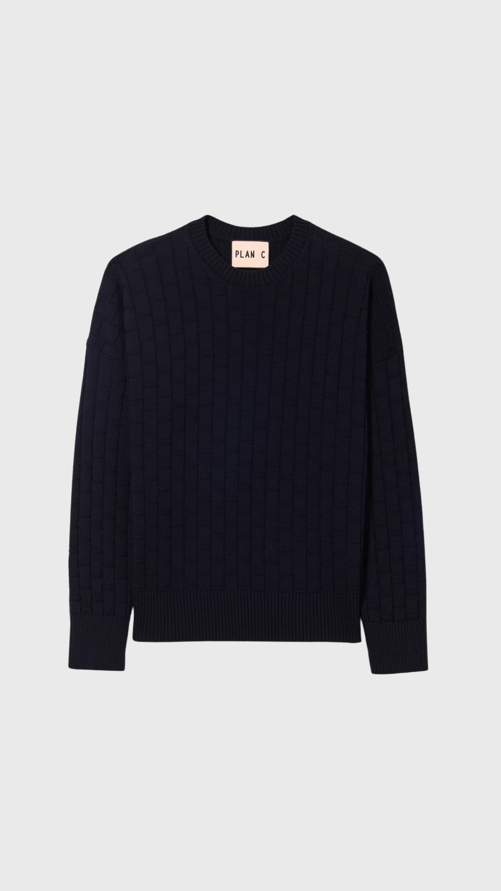 Plan C Checked Pattern Crewneck Knit in Dark Blue