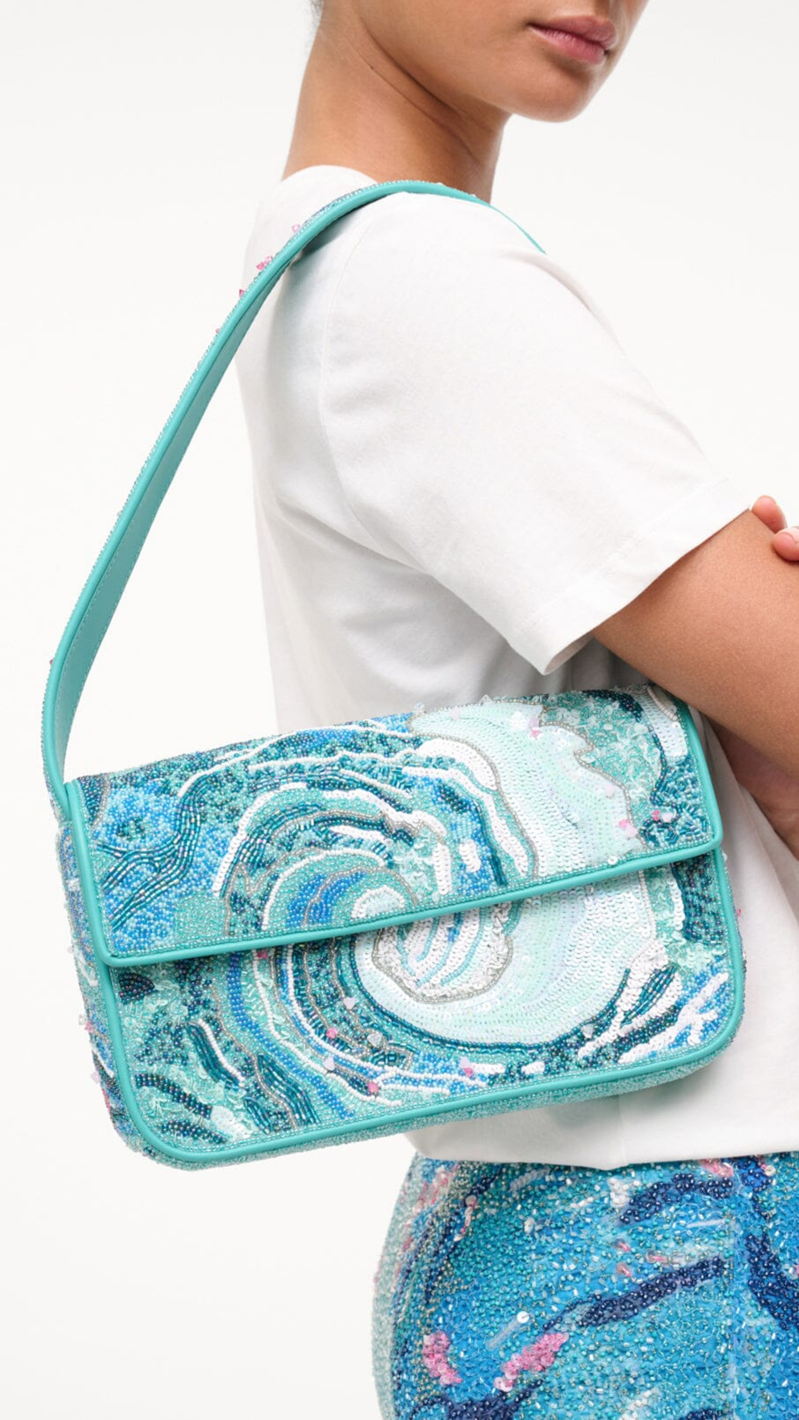 Staud Tommy Beaded Bag in Tidal Wave