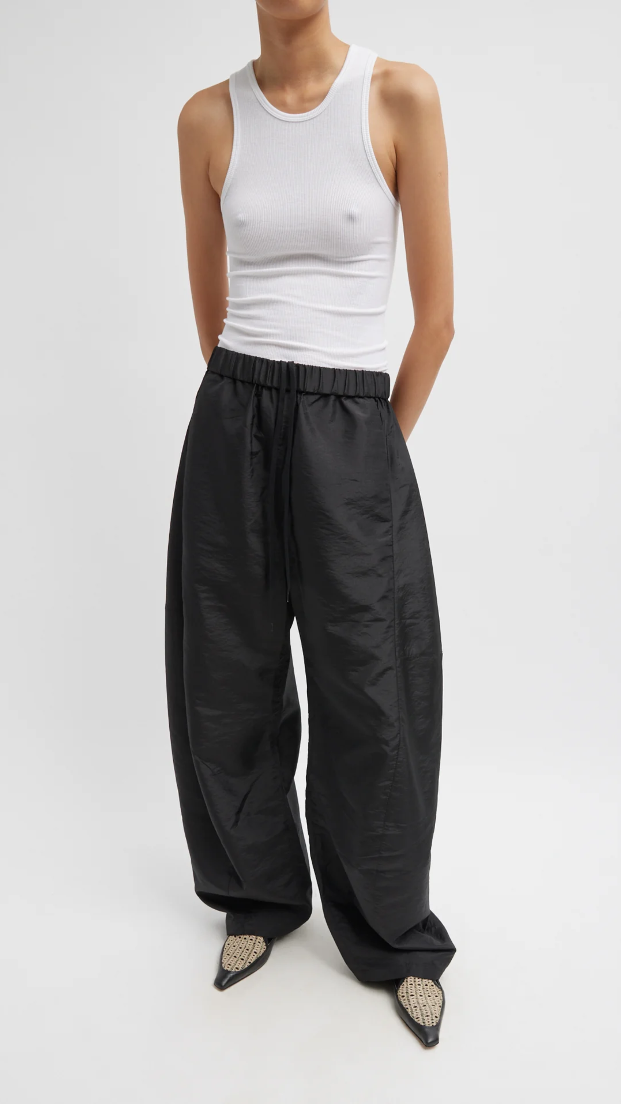 Tibi Regular Length Crispy Nylon Winslow Pant in Black