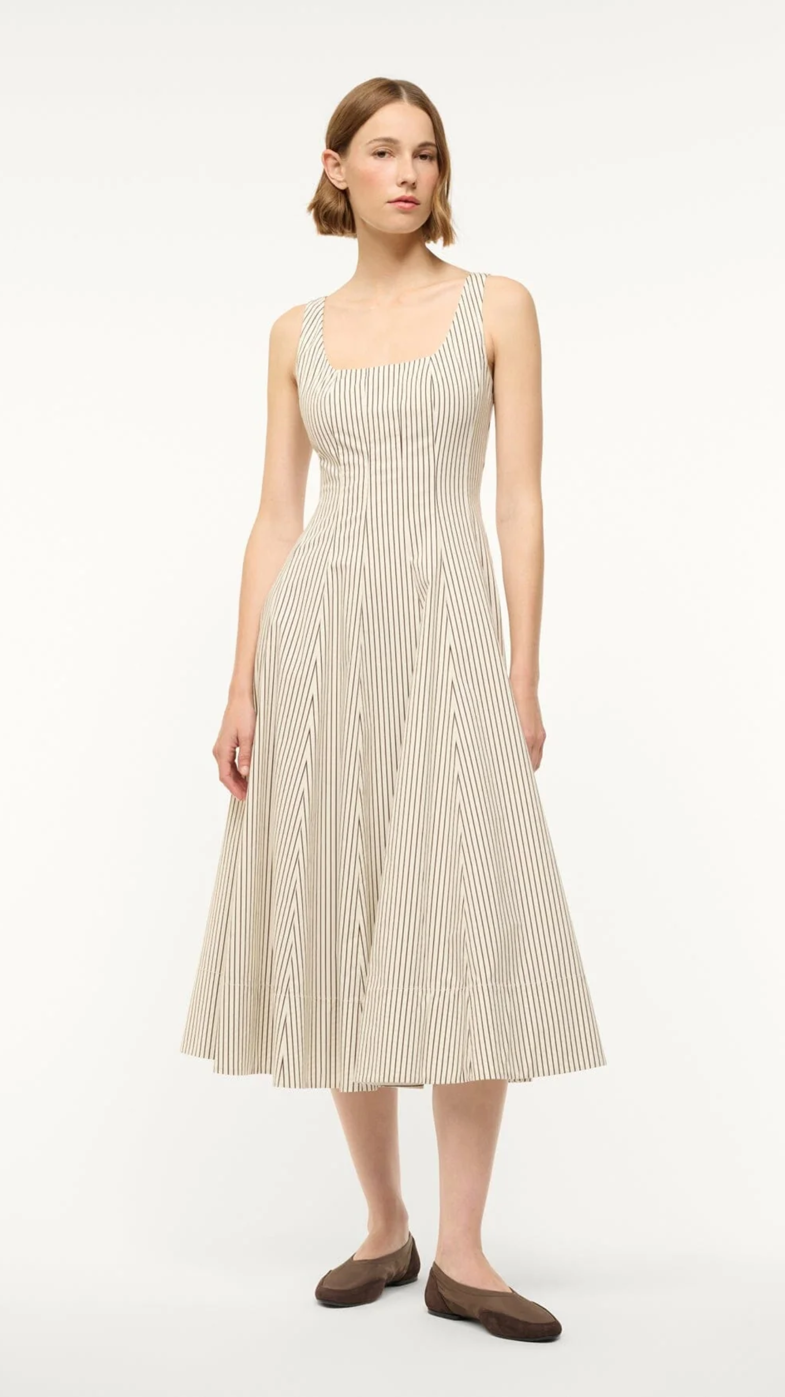 Staud Wells Dress in Oak Micro Stripe