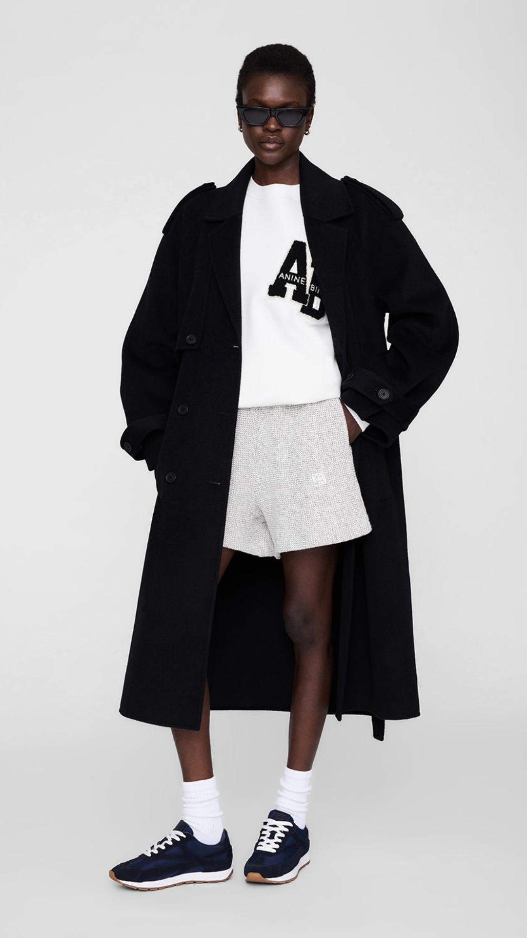 Anine Bing Kam Monogram Short in White/Black