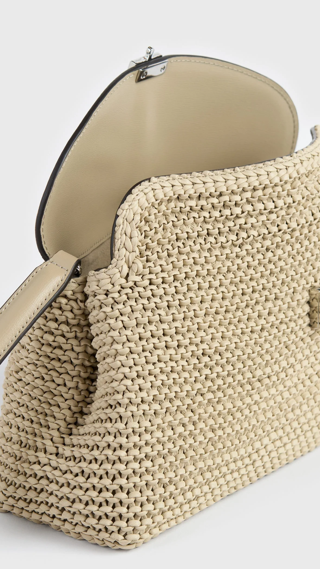Toteme T-lock Woven-Leather Clutch in Fawn