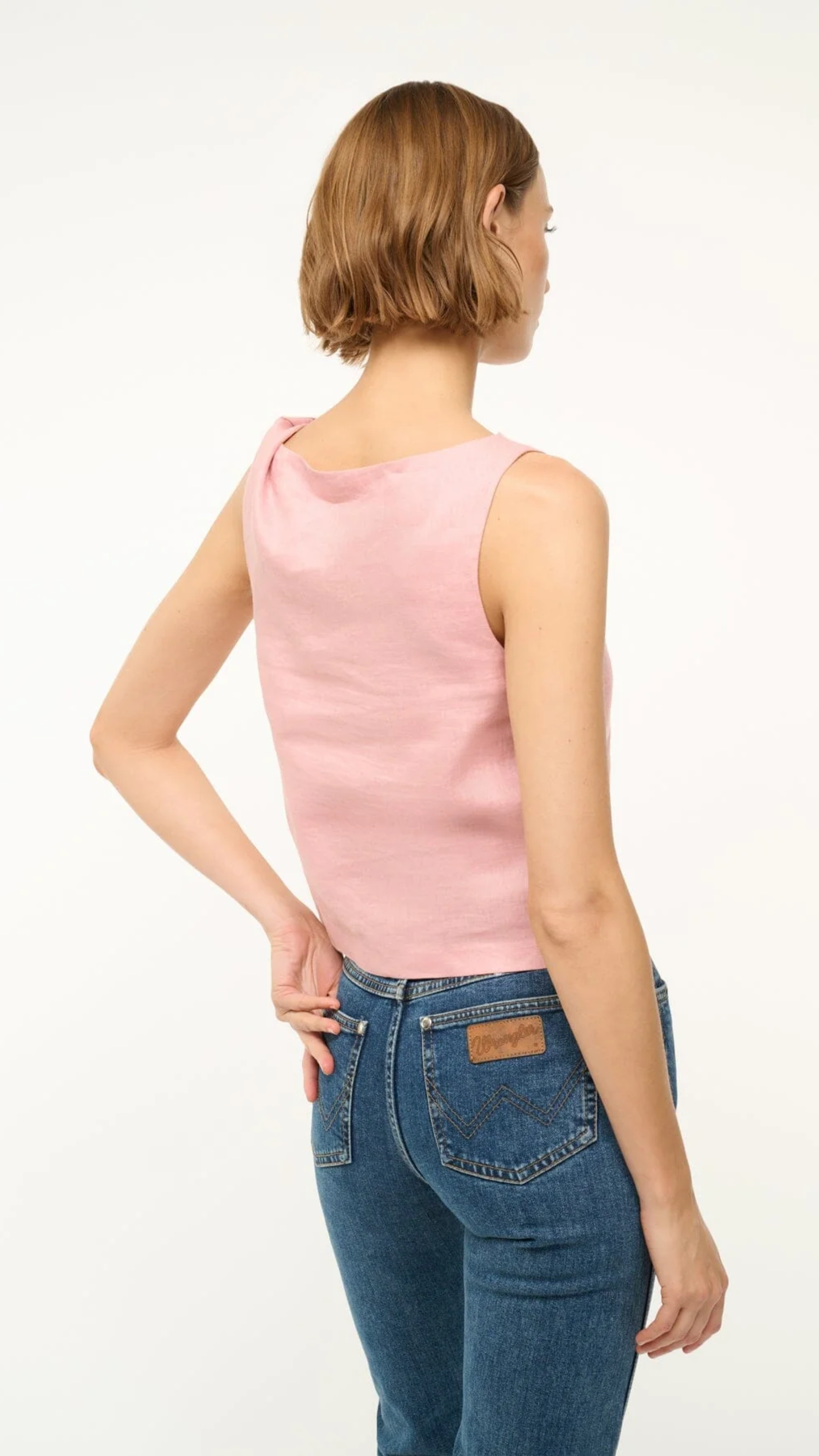 Staud Boa Linen Top in Faded Blush