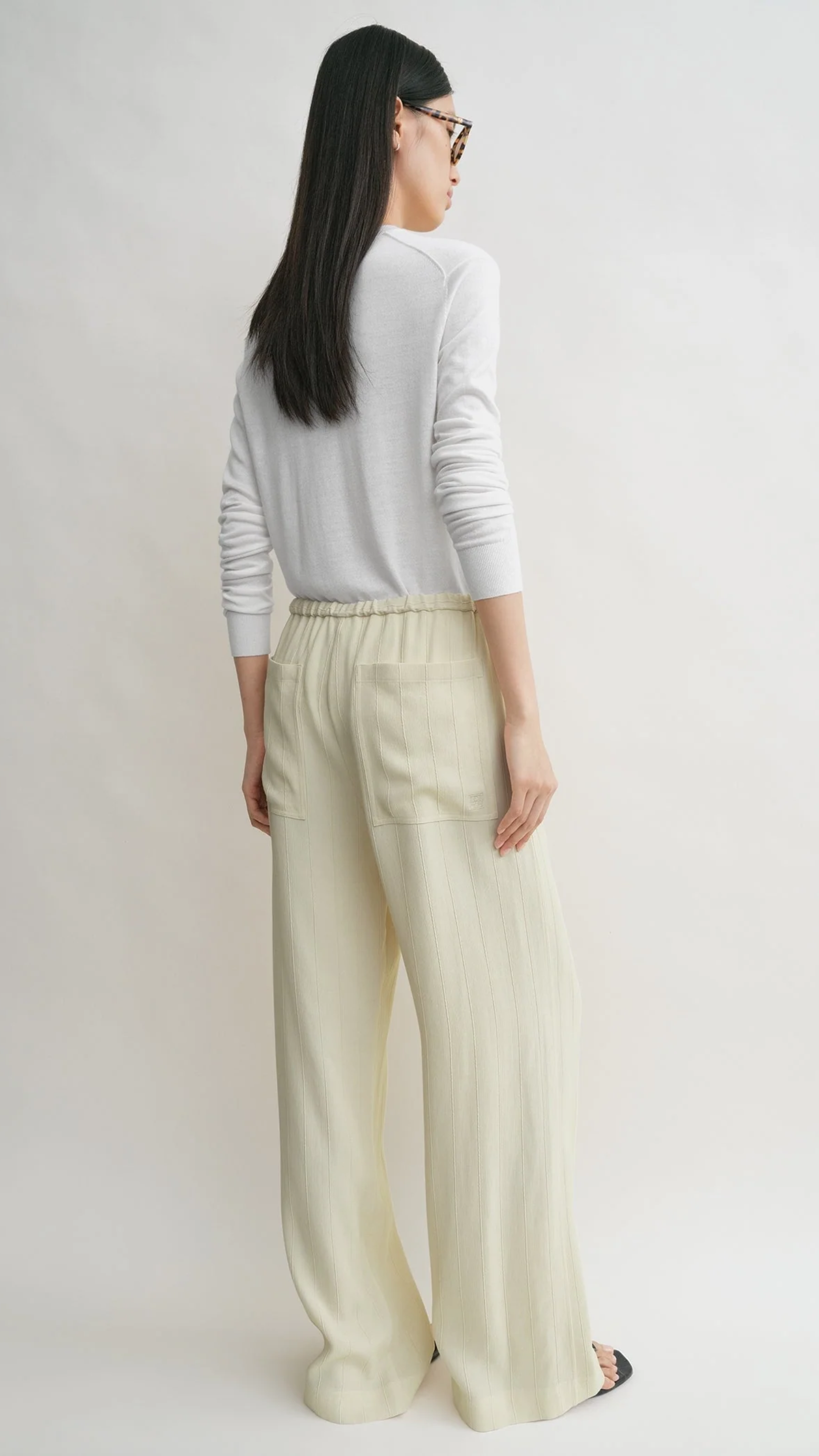 Toteme Woven Stripe Drawstring Trouser in Ecru