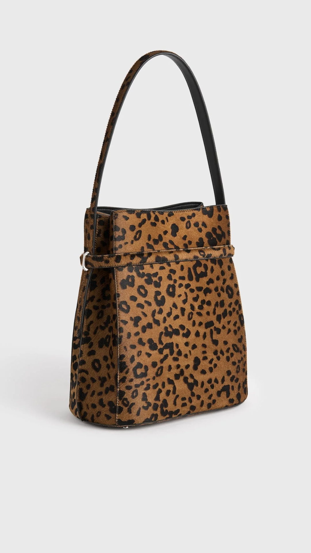 Toteme Belted Pony Hair Bucket Bag in Leopard