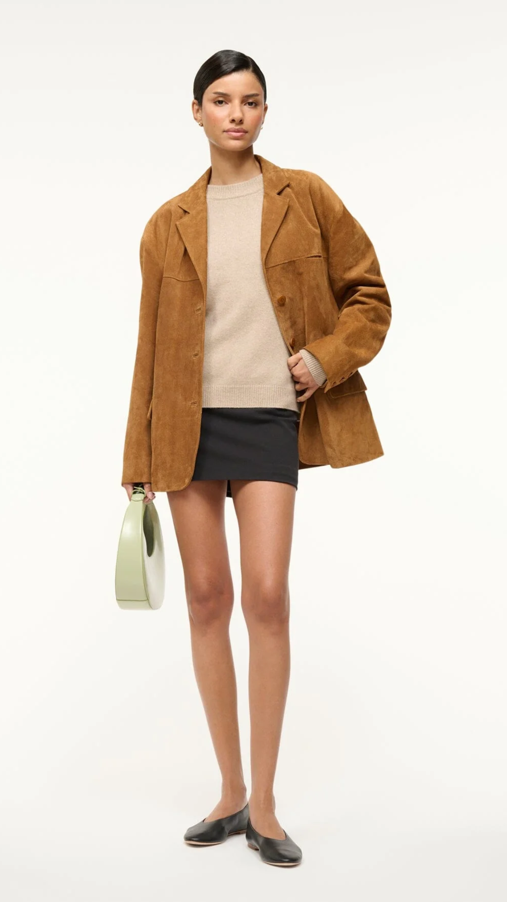 Staud Serrano Cashmere Relaxed Crew Sweater in Stone