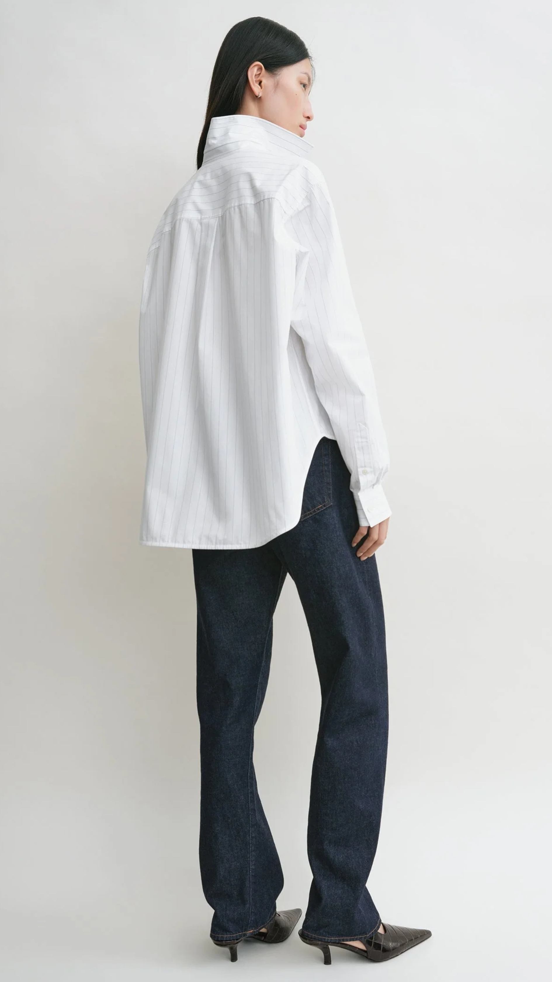 Toteme Monogram Striped Shirt in White Cobalt Pinstripe