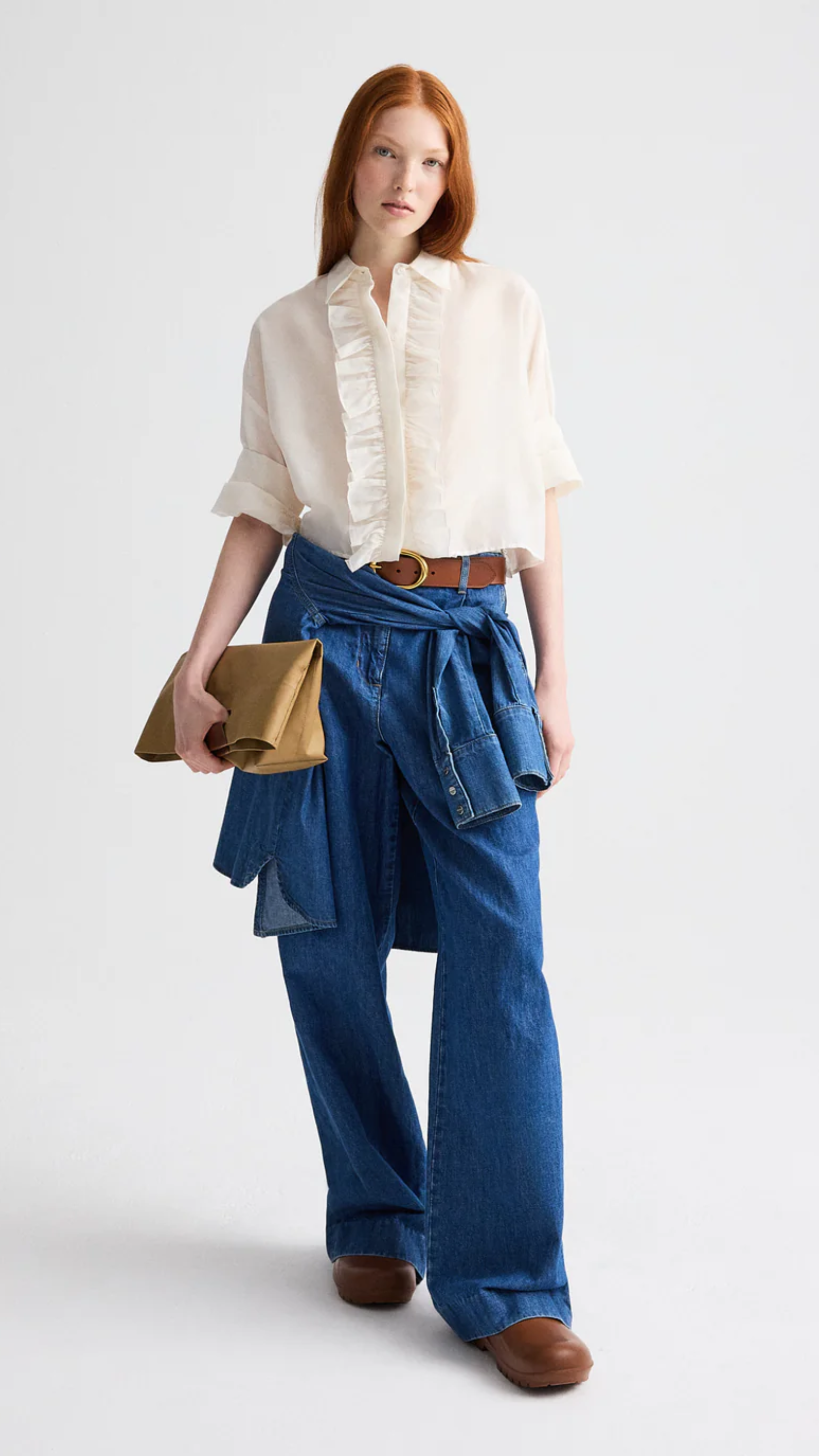 TWP Next Ex Shirt with Ruffle in White Cotton Silk Organza