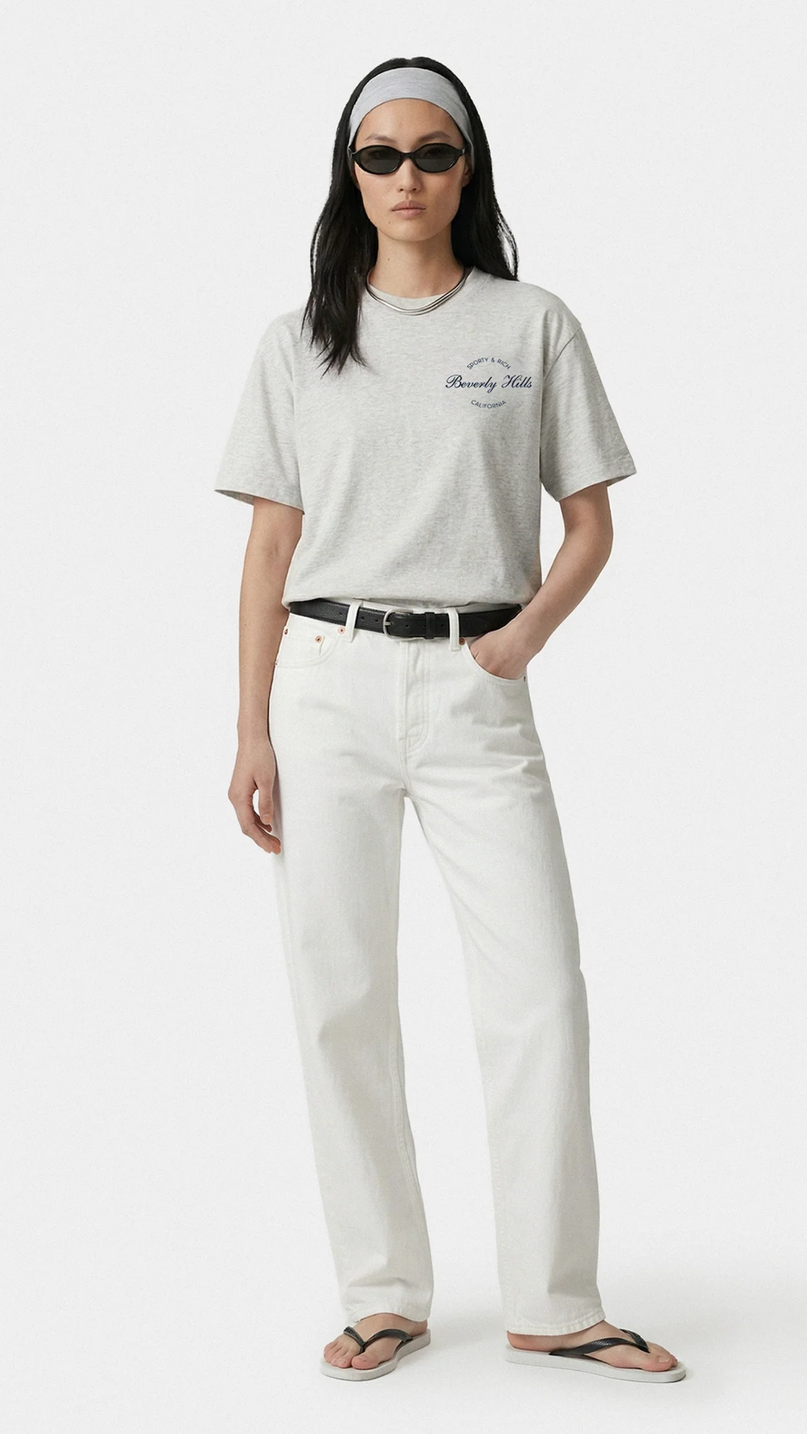 Sporty & Rich Beverly Script T-Shirt in Heather Gray