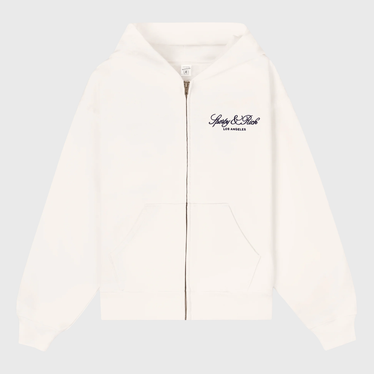 Sporty & Rich Vendome LA Embroidered Zip Hoodie in Ecru/Navy