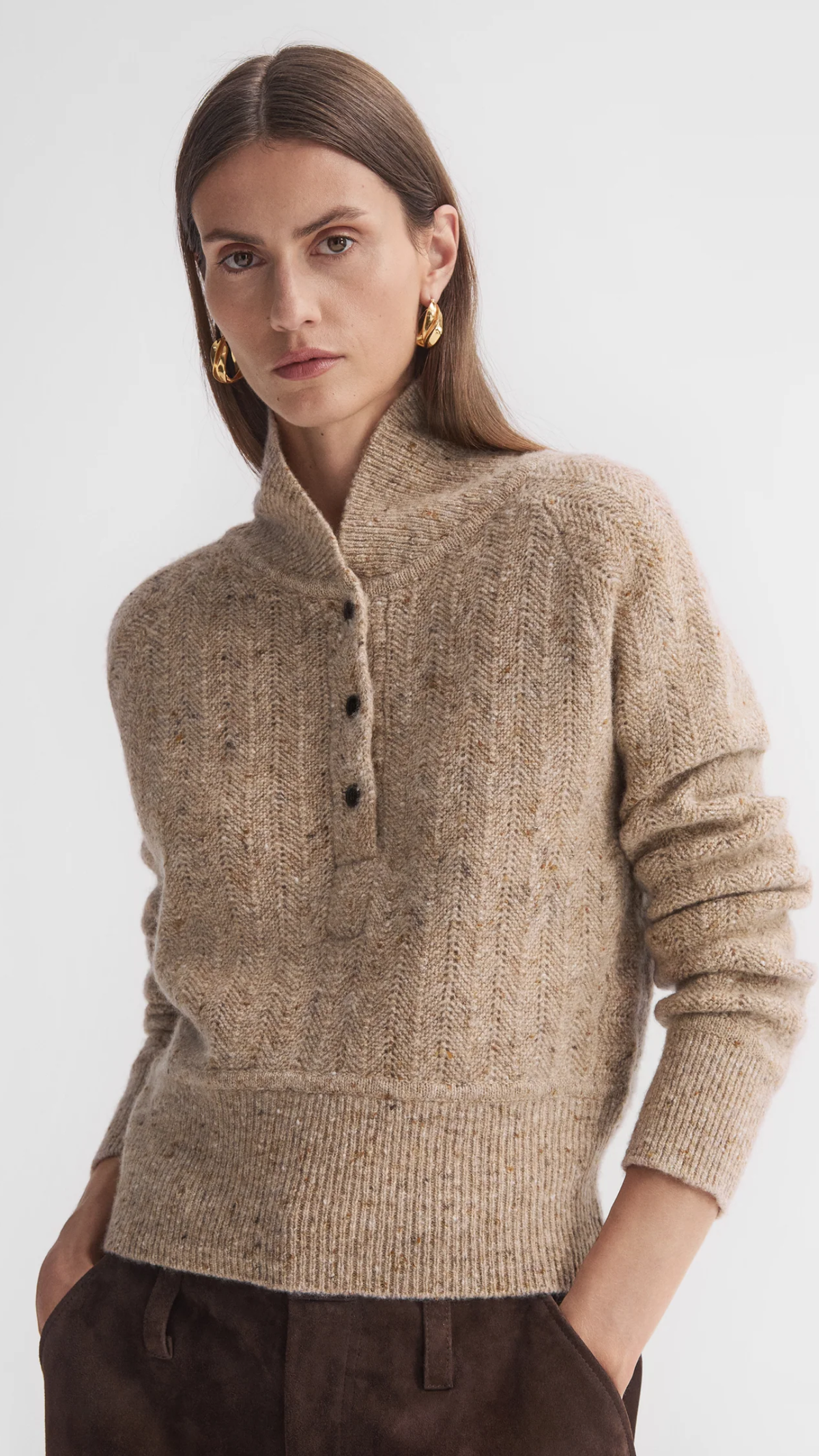 CO Cropped Henley Sweater in Antelope