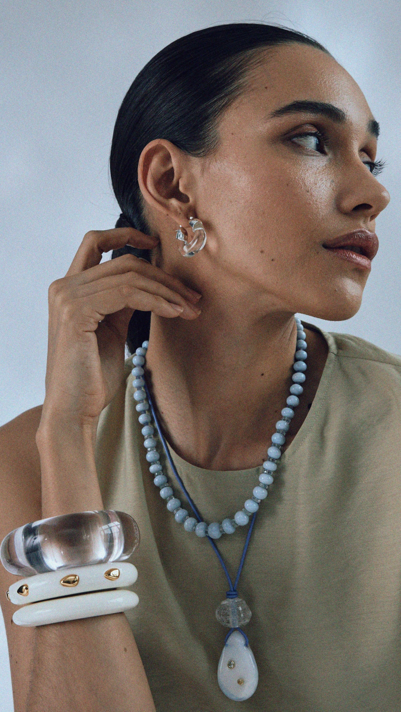 Lizzie Fortunato Mini Organic Hoops in Silver & Clear