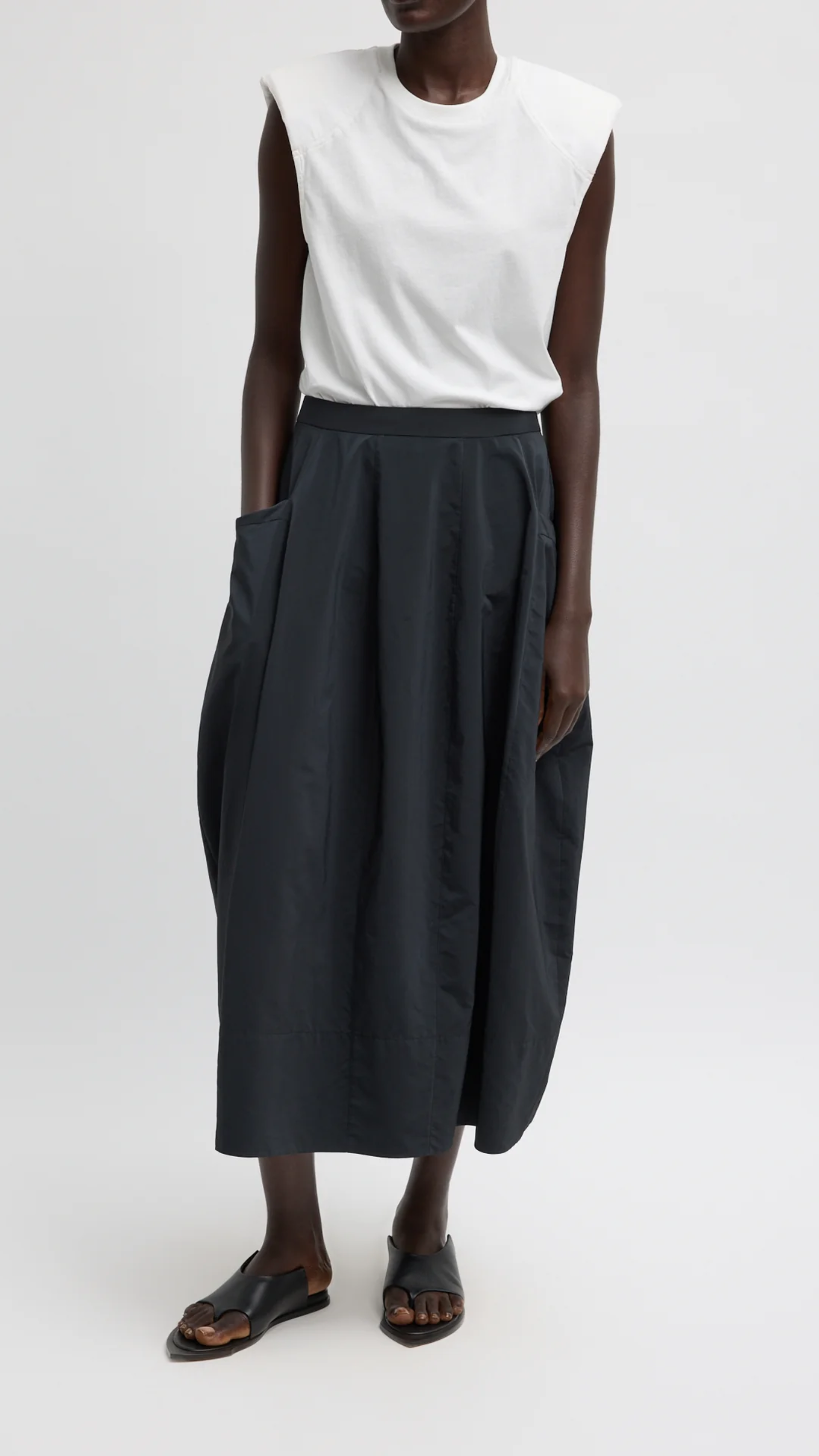Tibi Nylon Lantern Skirt in Black