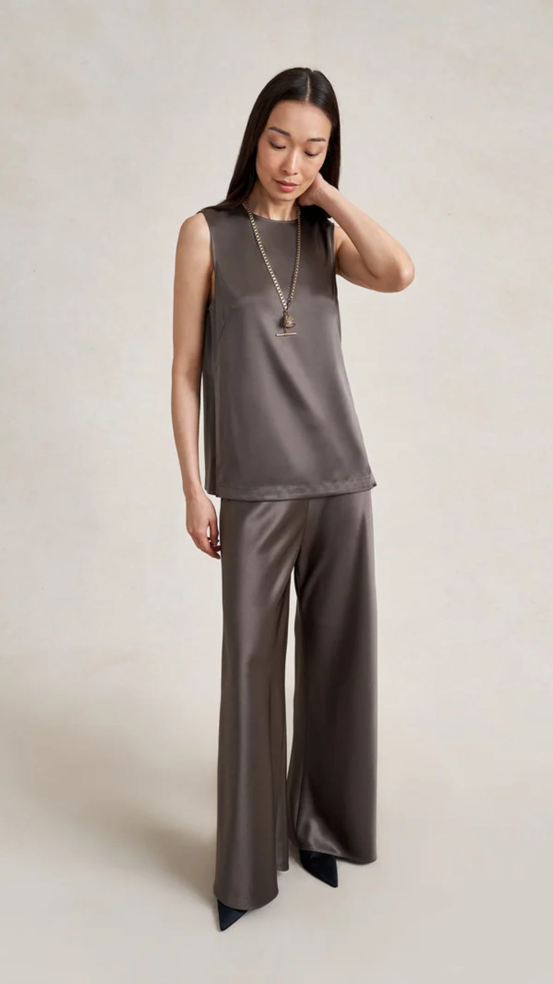 La Ligne Satin Maxime Top in Taupe