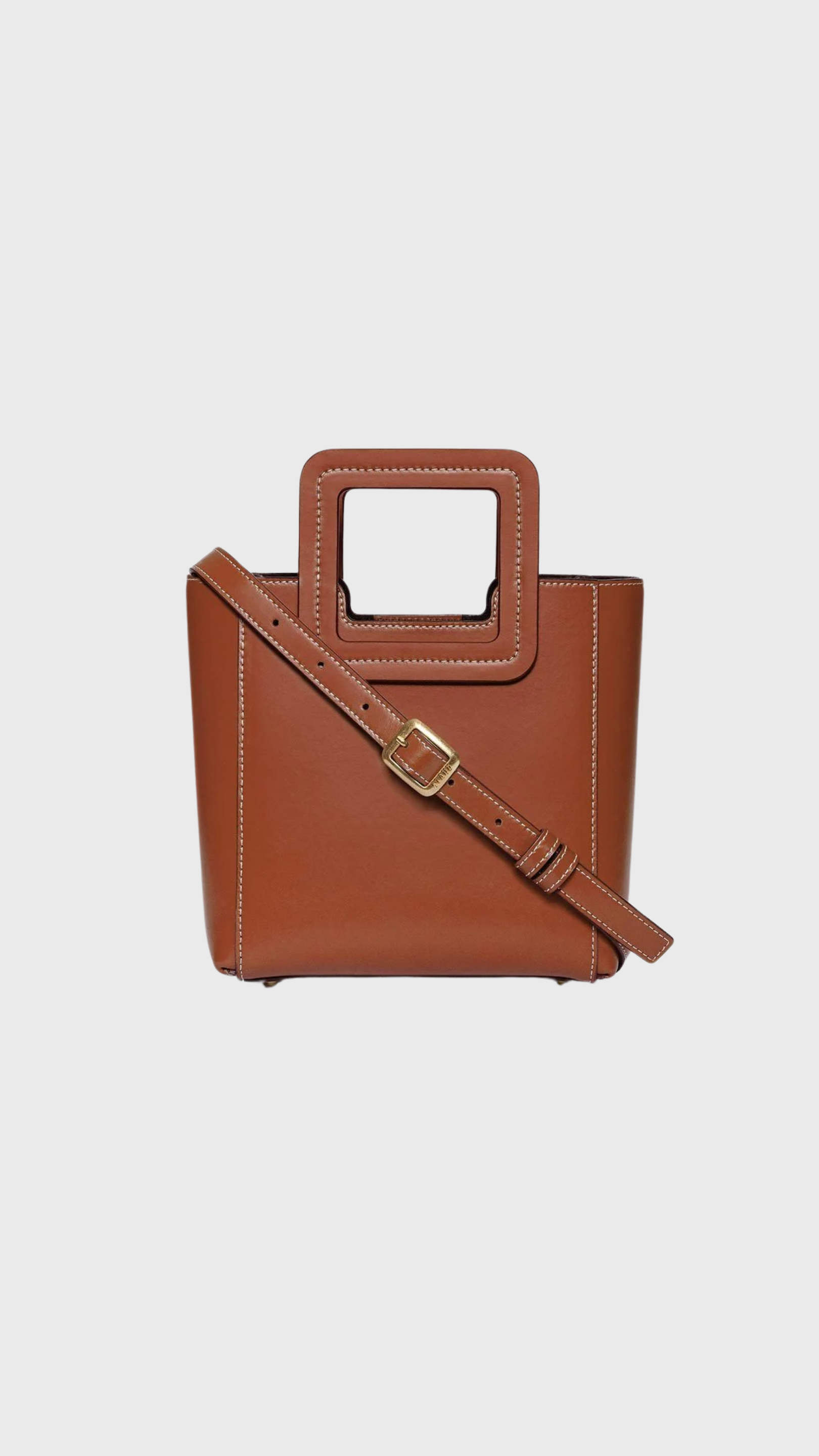 Staud Mini Shirley Leather Bag in Saddle