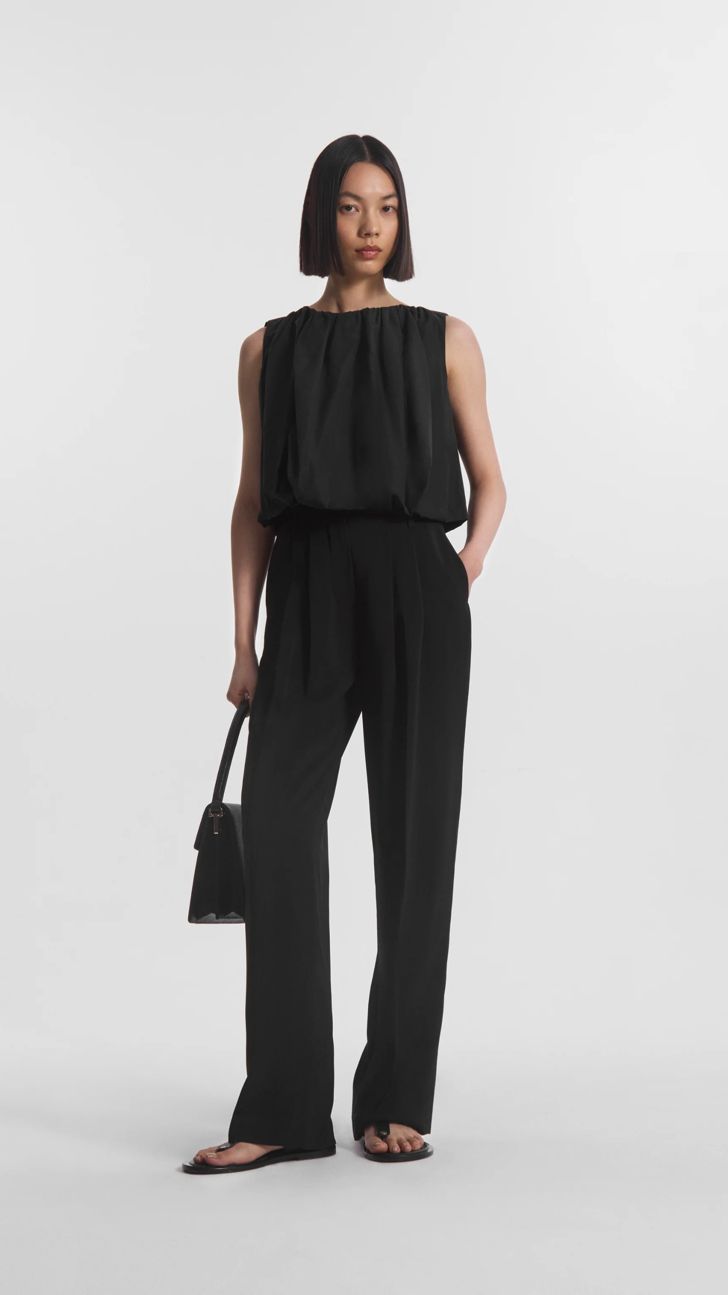 CO Bubble Top in Black Cotton Poplin