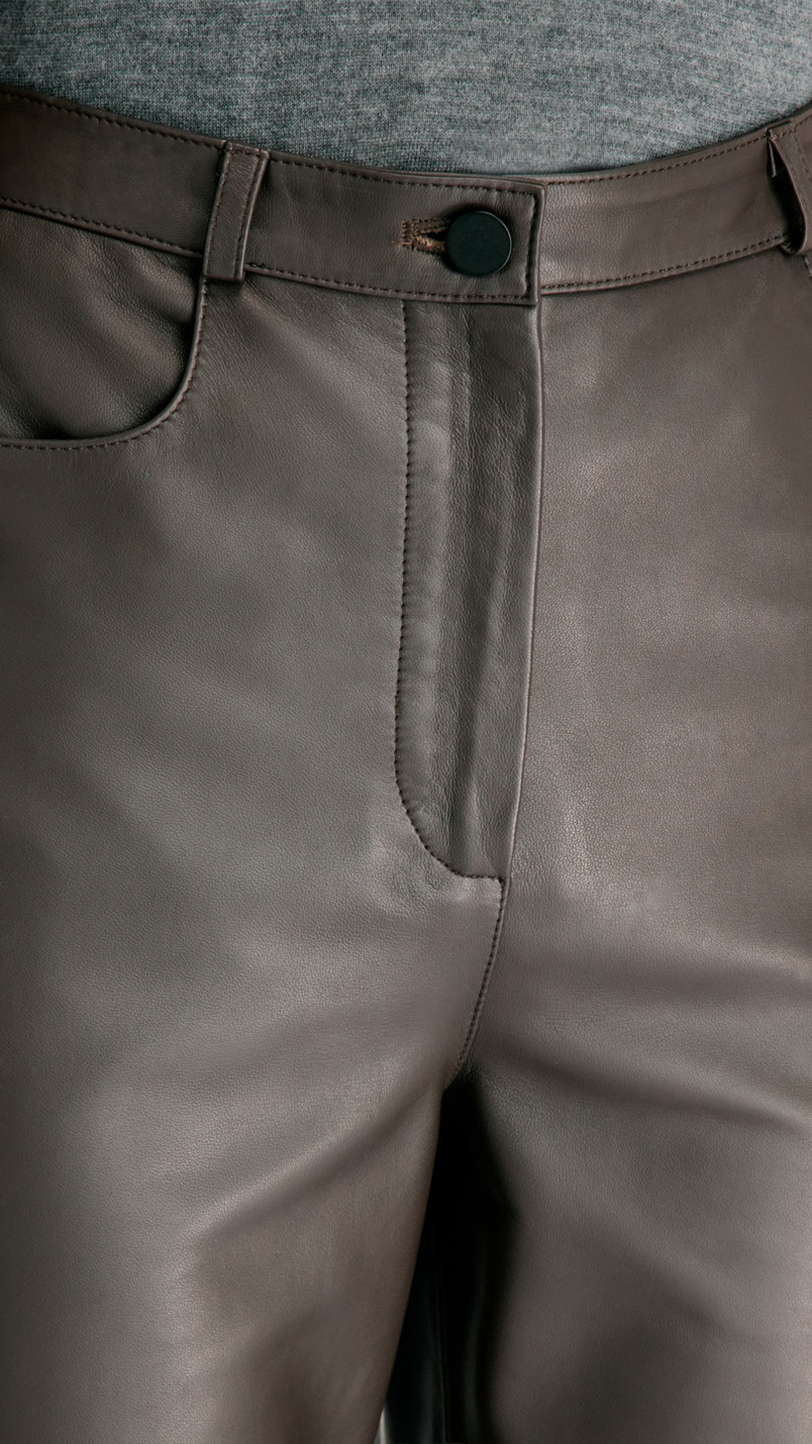 Loulou de Saison Cobe Straight Leg Leather Trousers in Coffee