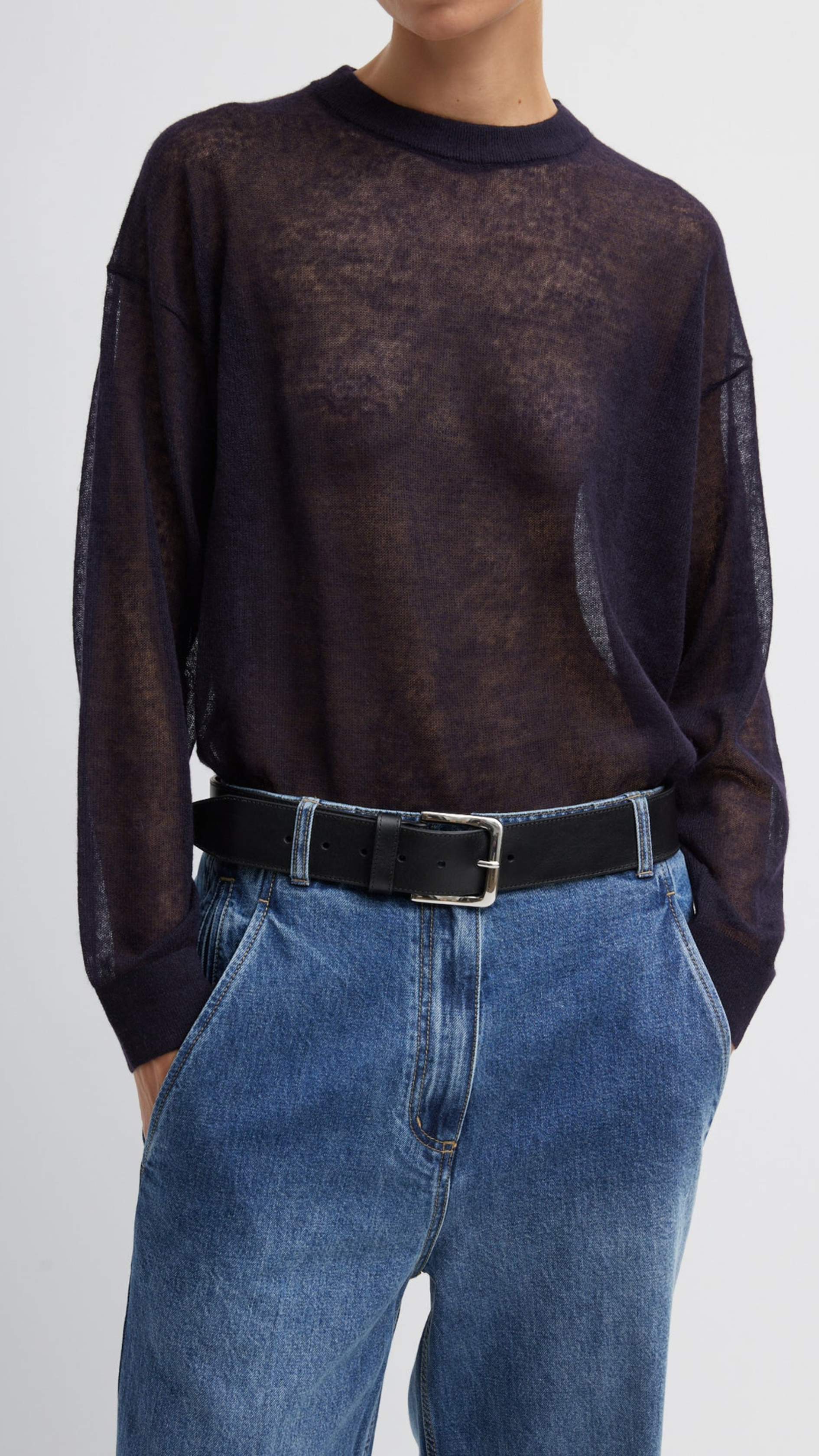 Tibi Sheer Sweater Crewneck in Navy