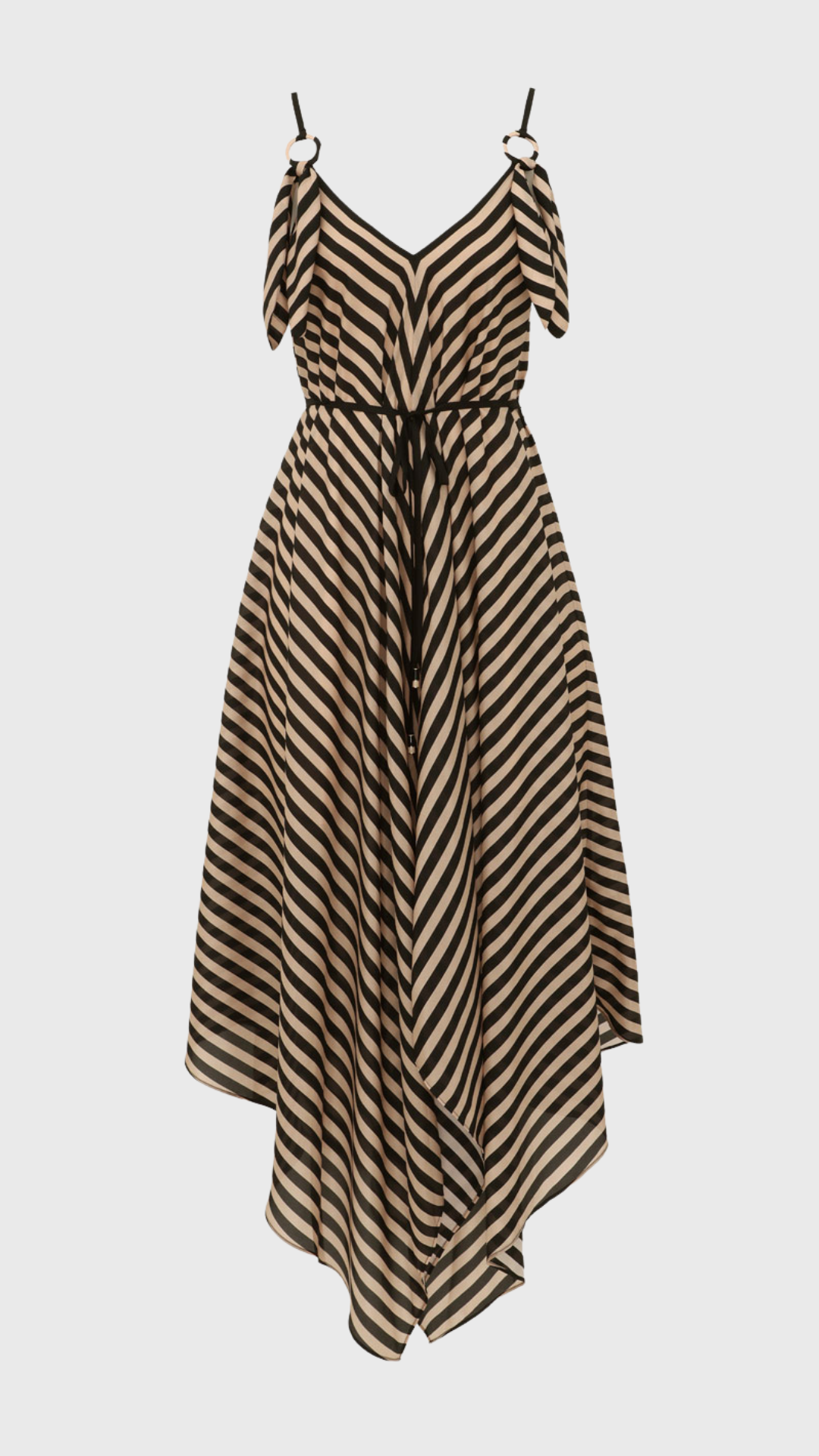 Zimmermann Fairlight Scarf Hem Midi Dress in Black/Beige