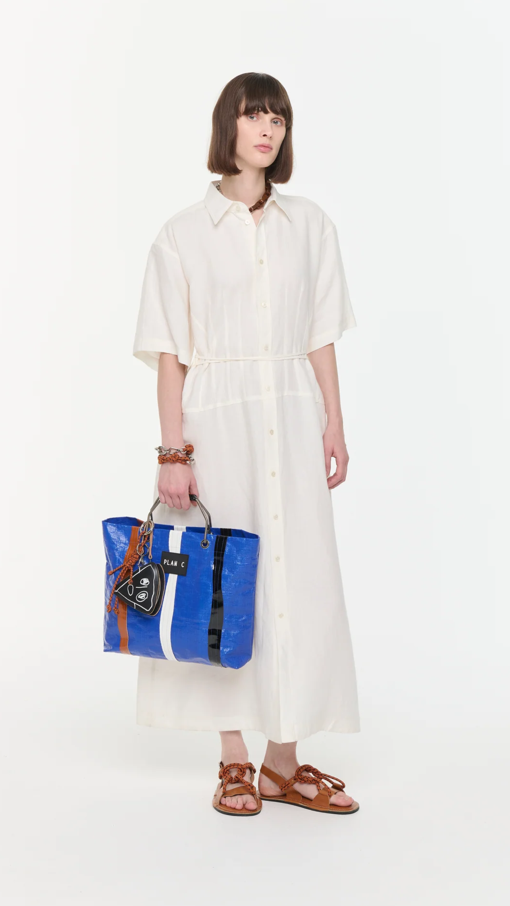 Plan C Linen Shirtdress in White