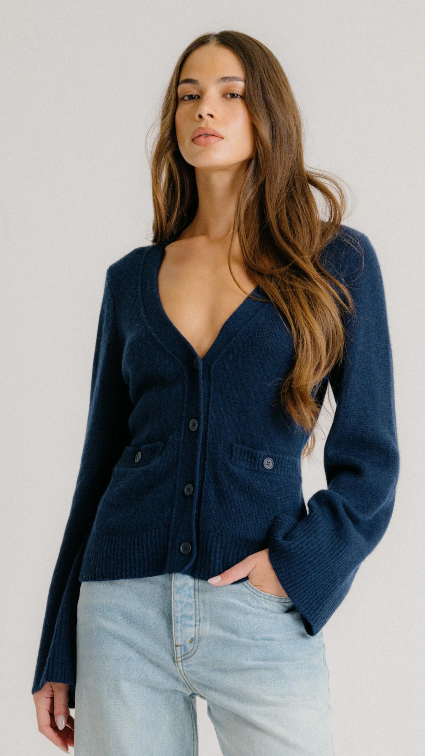 Sablyn Camilla V Neck Cardigan in Midnight Navy