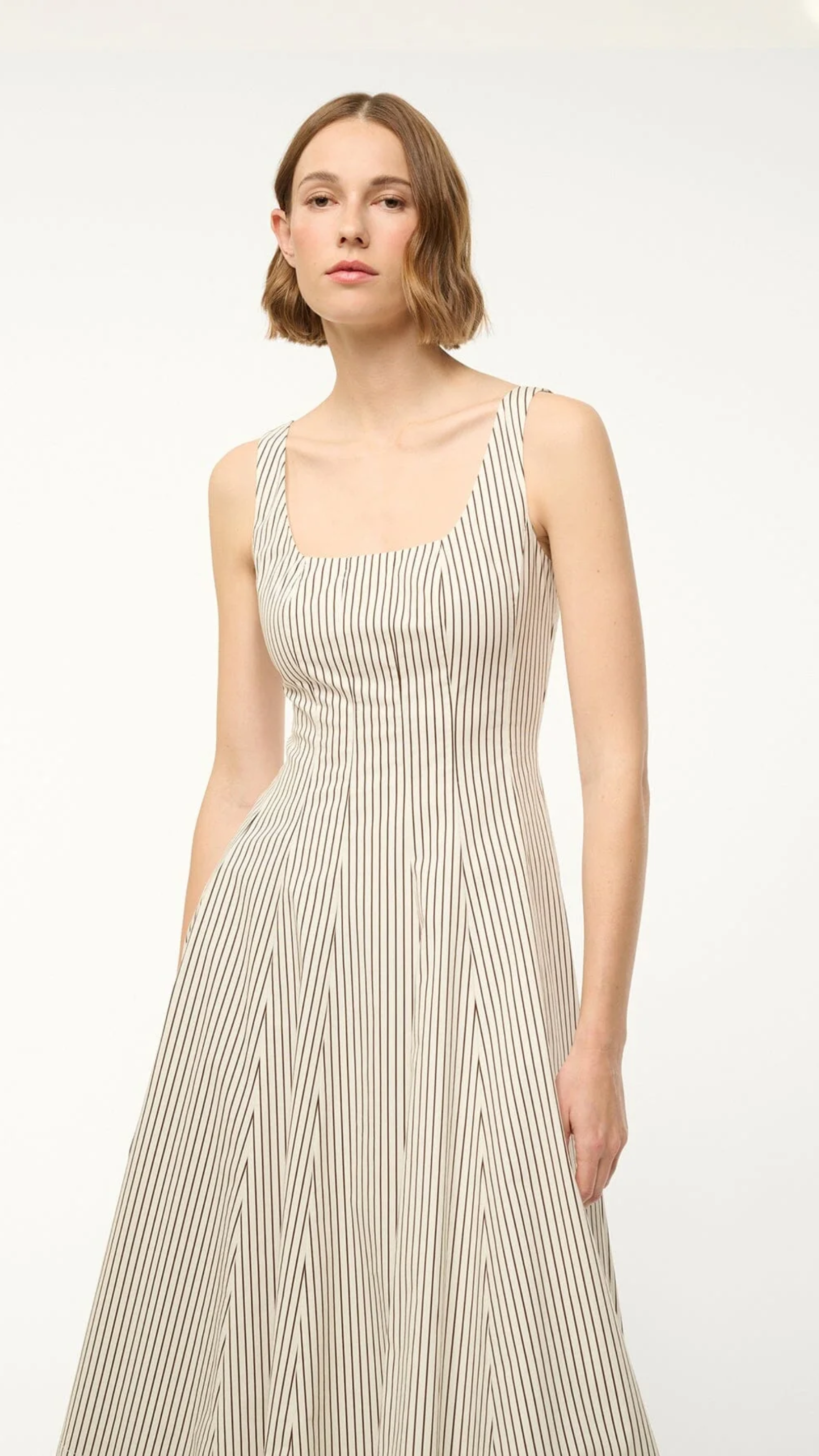 Staud Wells Dress in Oak Micro Stripe