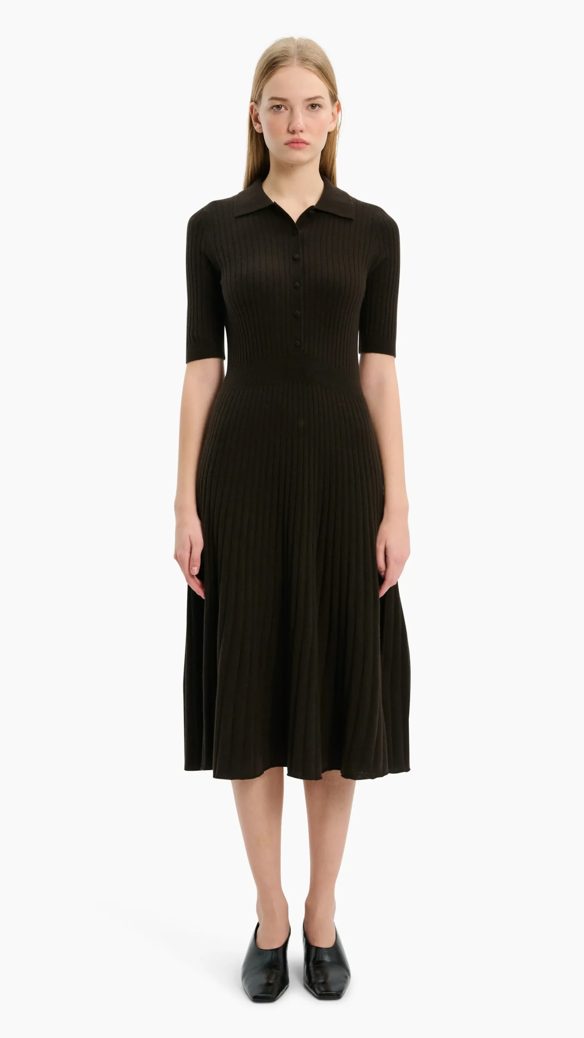 Arch 4 Elloren Cashmere Pleated Midi Dress in Brown Wood