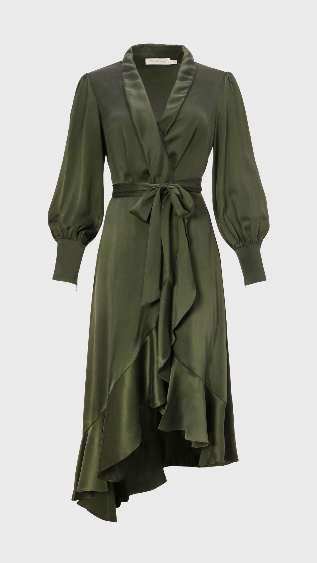 Zimmermann Silk Wrap Midi Dress in Dark Green