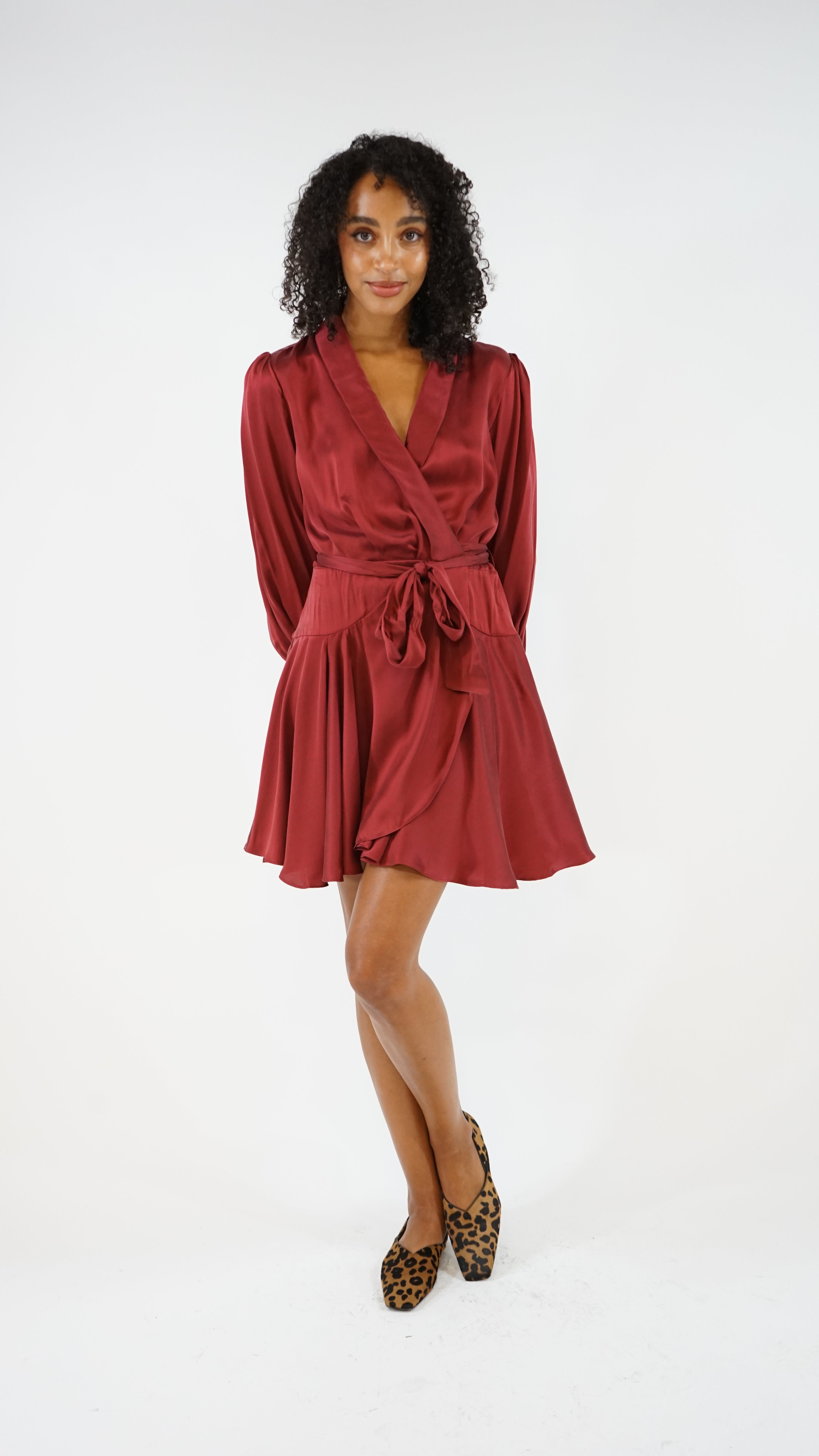 Zimmermann Silk Wrap Mini Dress 0 BURGUNDY