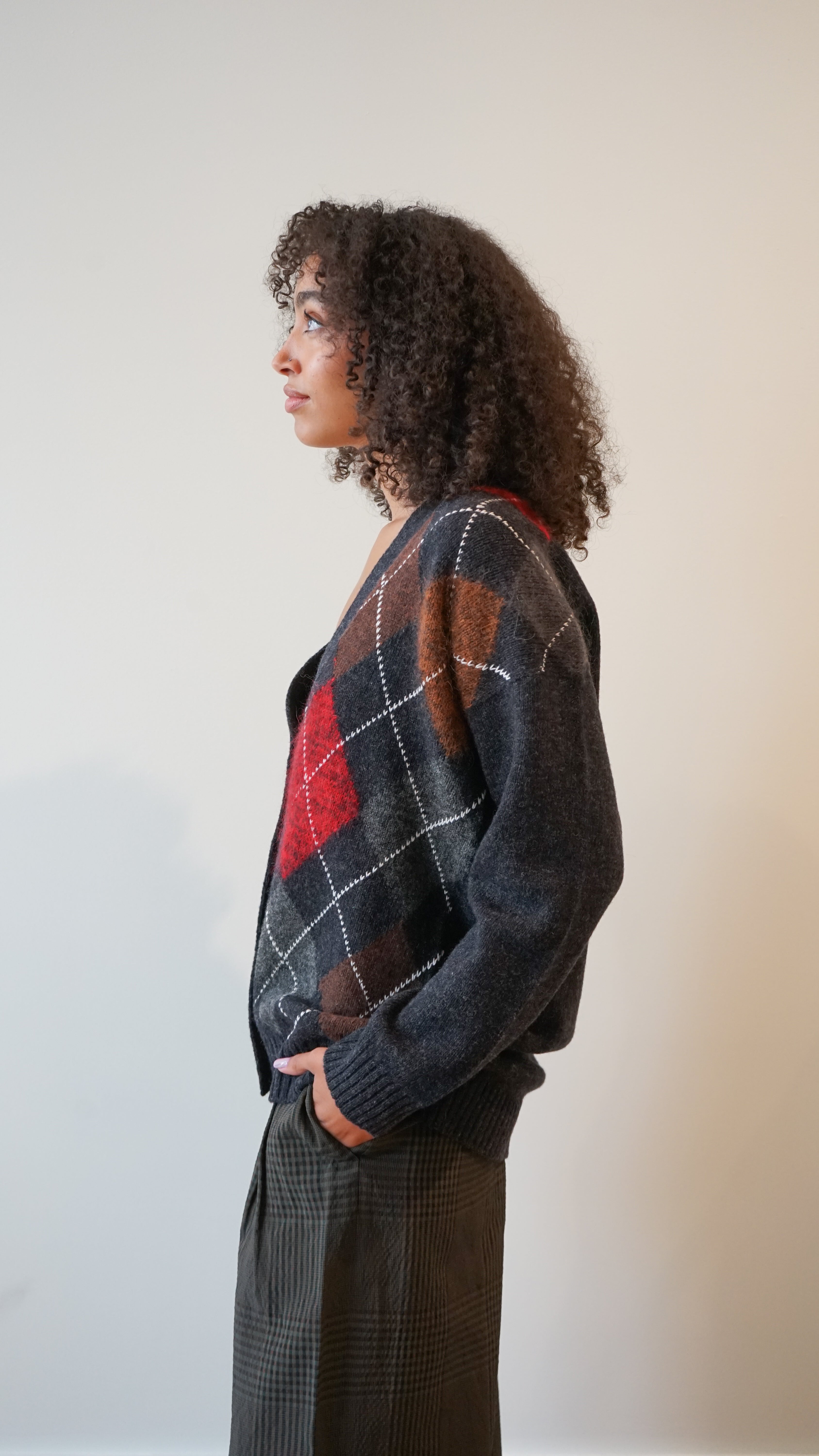 Plan C Longsleeve Argyle Cardigan