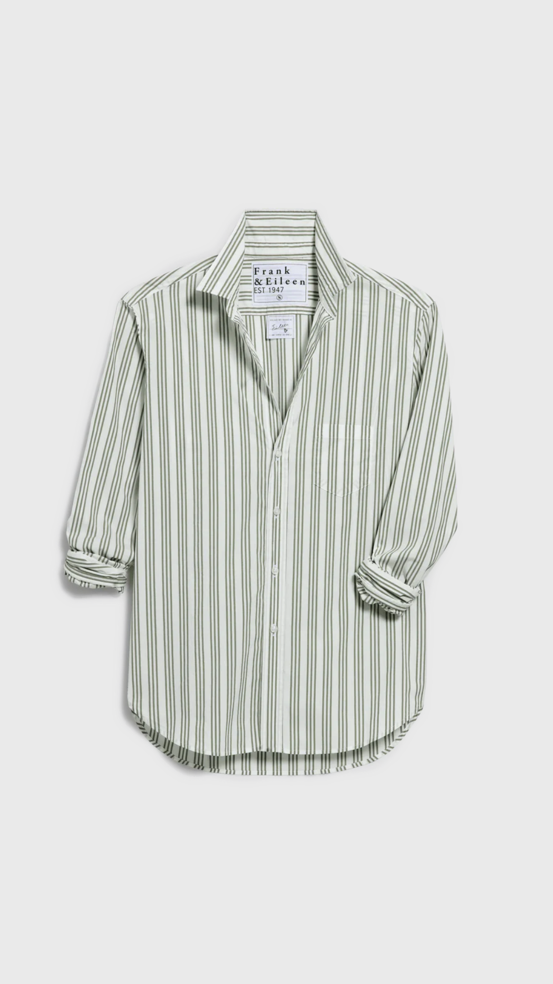 Frank & Eileen Eileen Relaxed Button Up Shirt in Army Green Beige Stripe