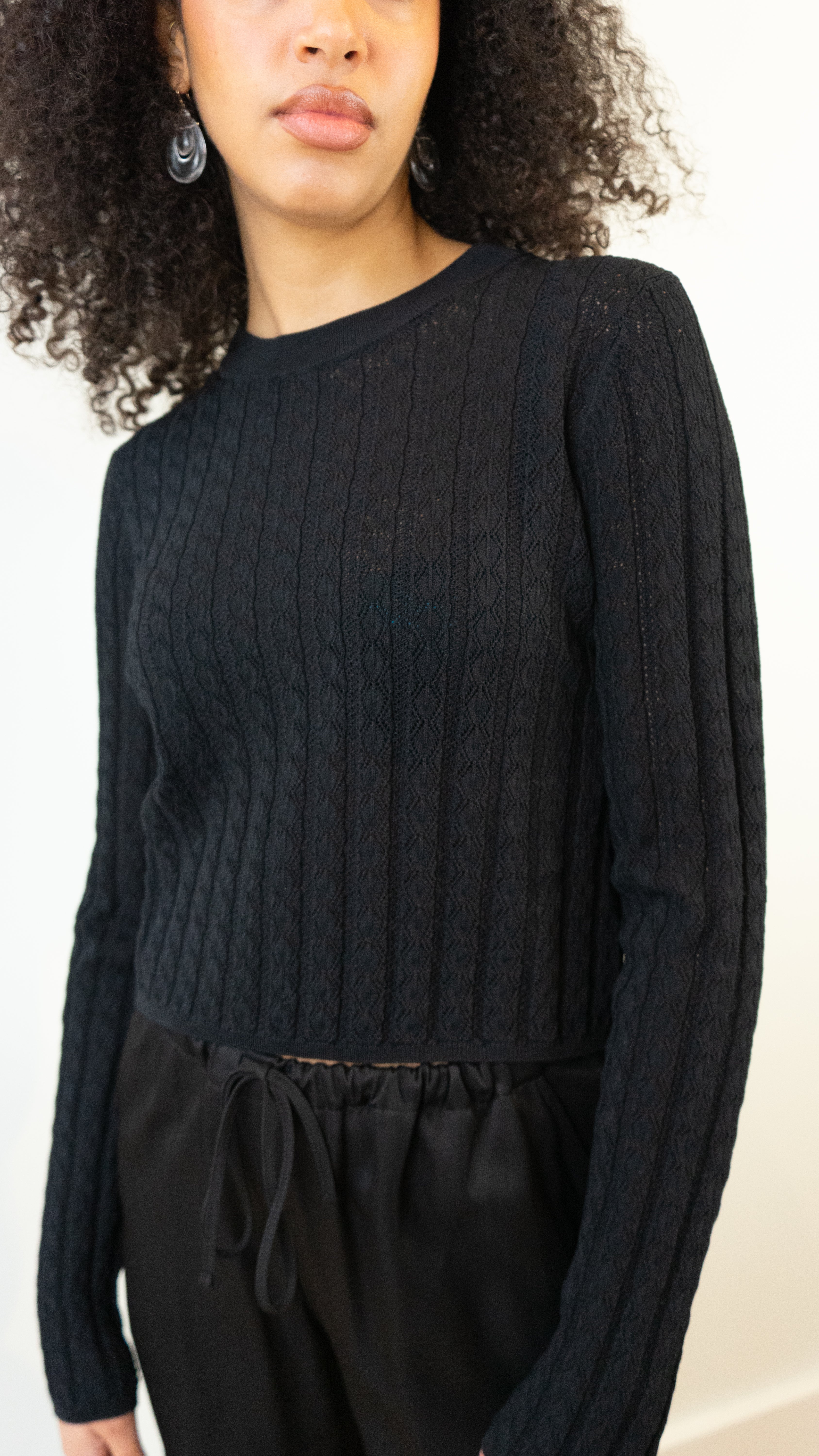 Loulou de Saison Tinos Cropped Sweater in Black