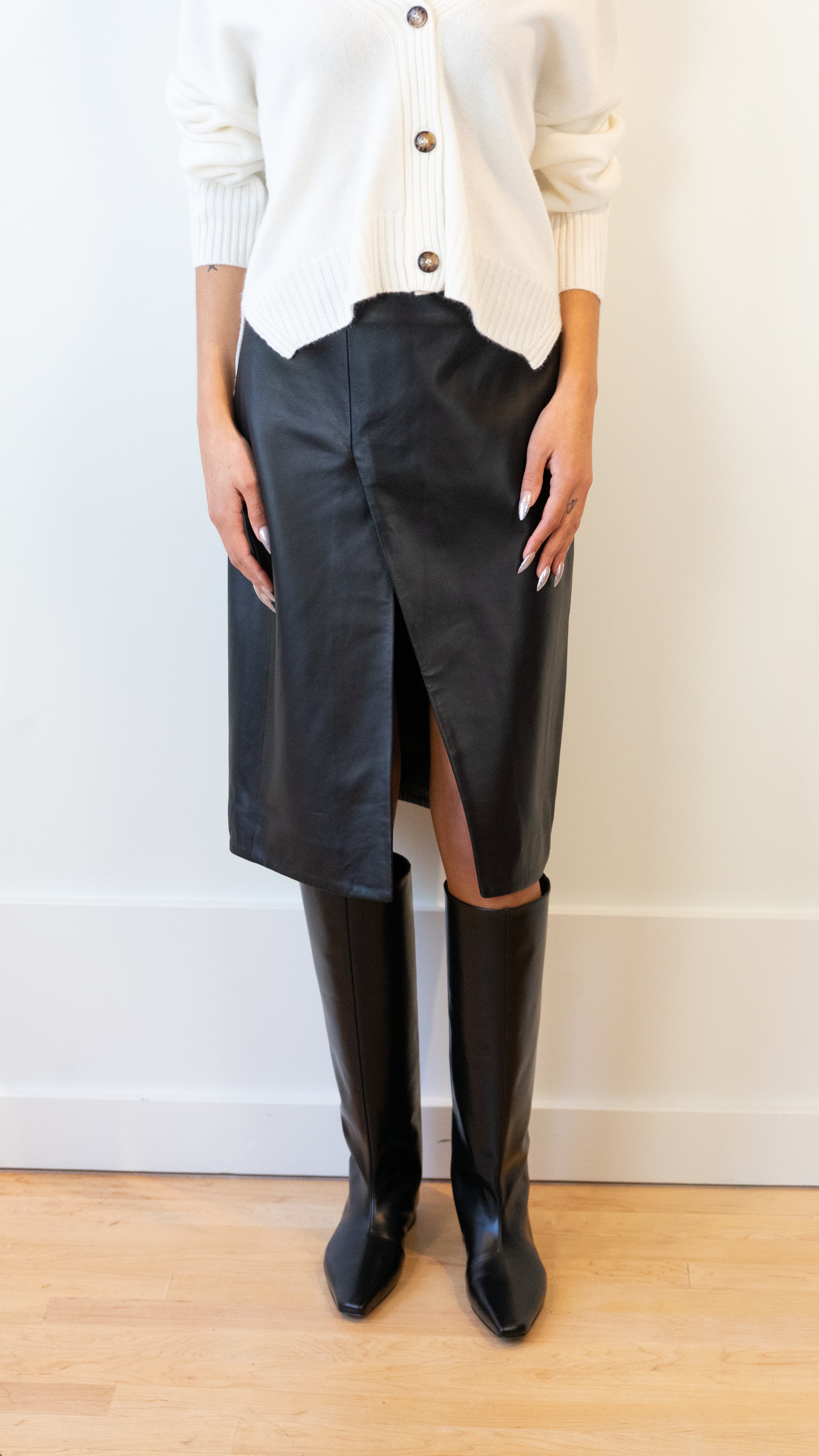 Loulou Studio Leather Slit Skirt