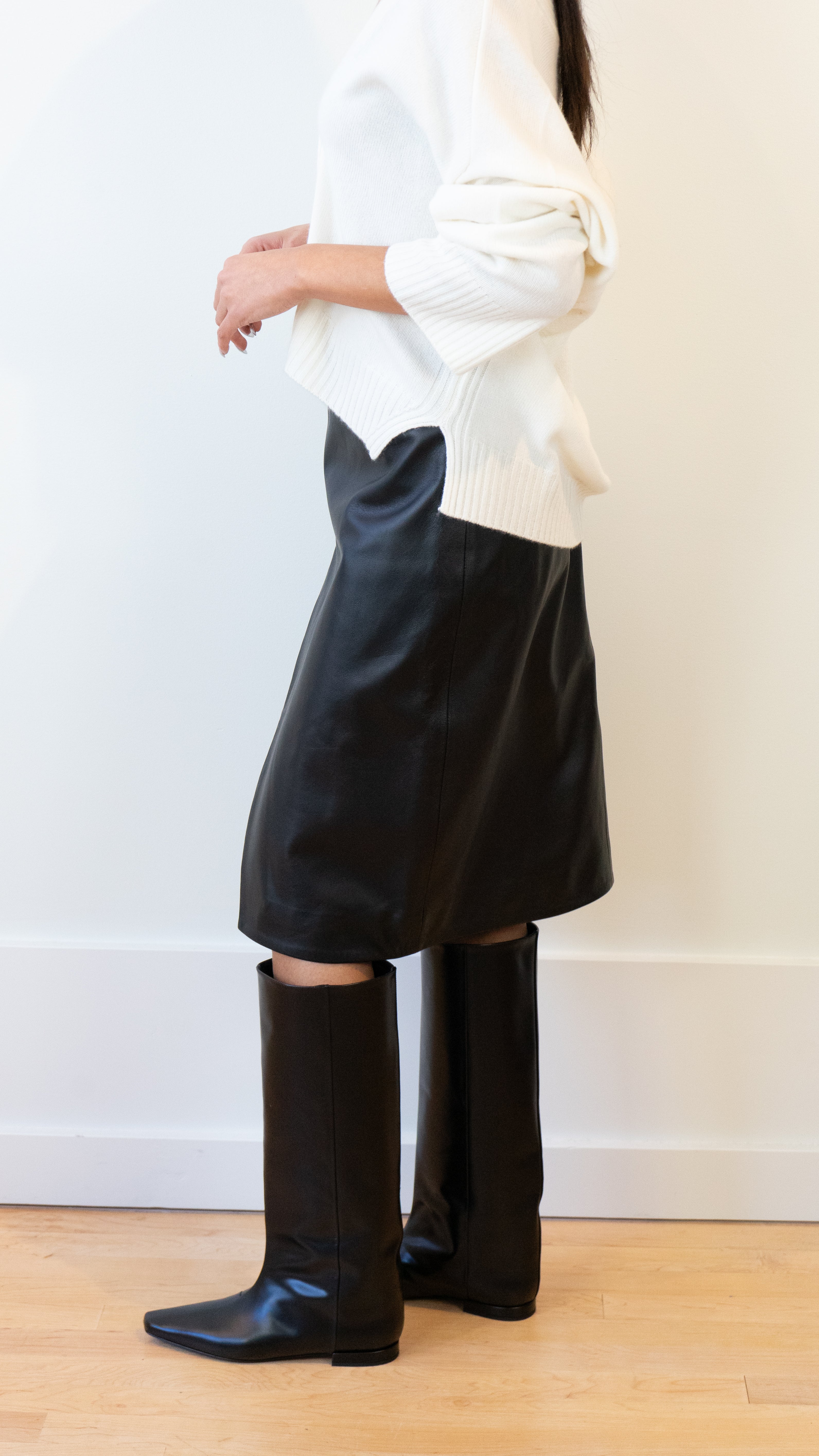 Loulou Studio Leather Slit Skirt