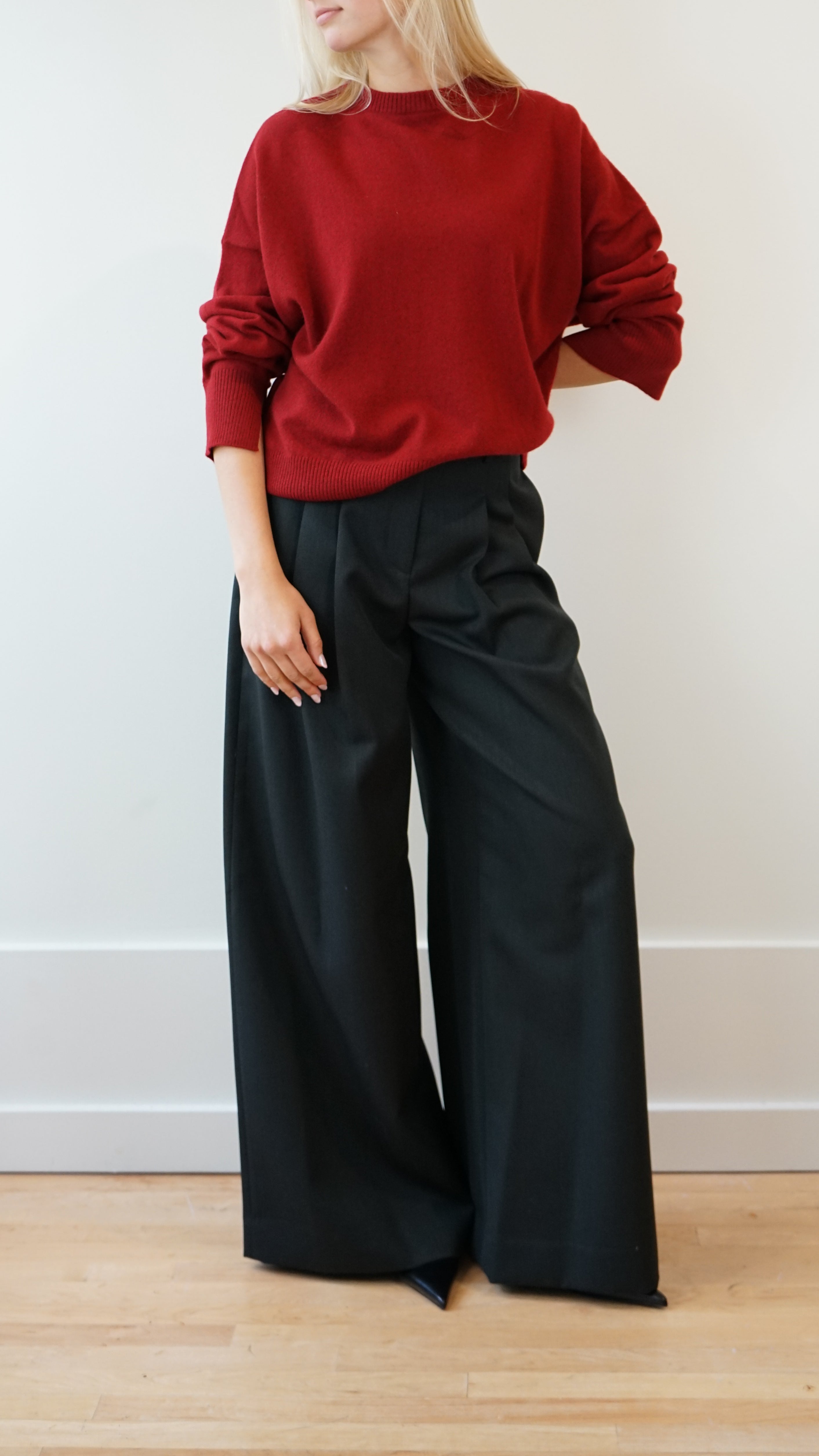 Loulou de Saison Anaa LDR Round Neck Sweater in Burgundy