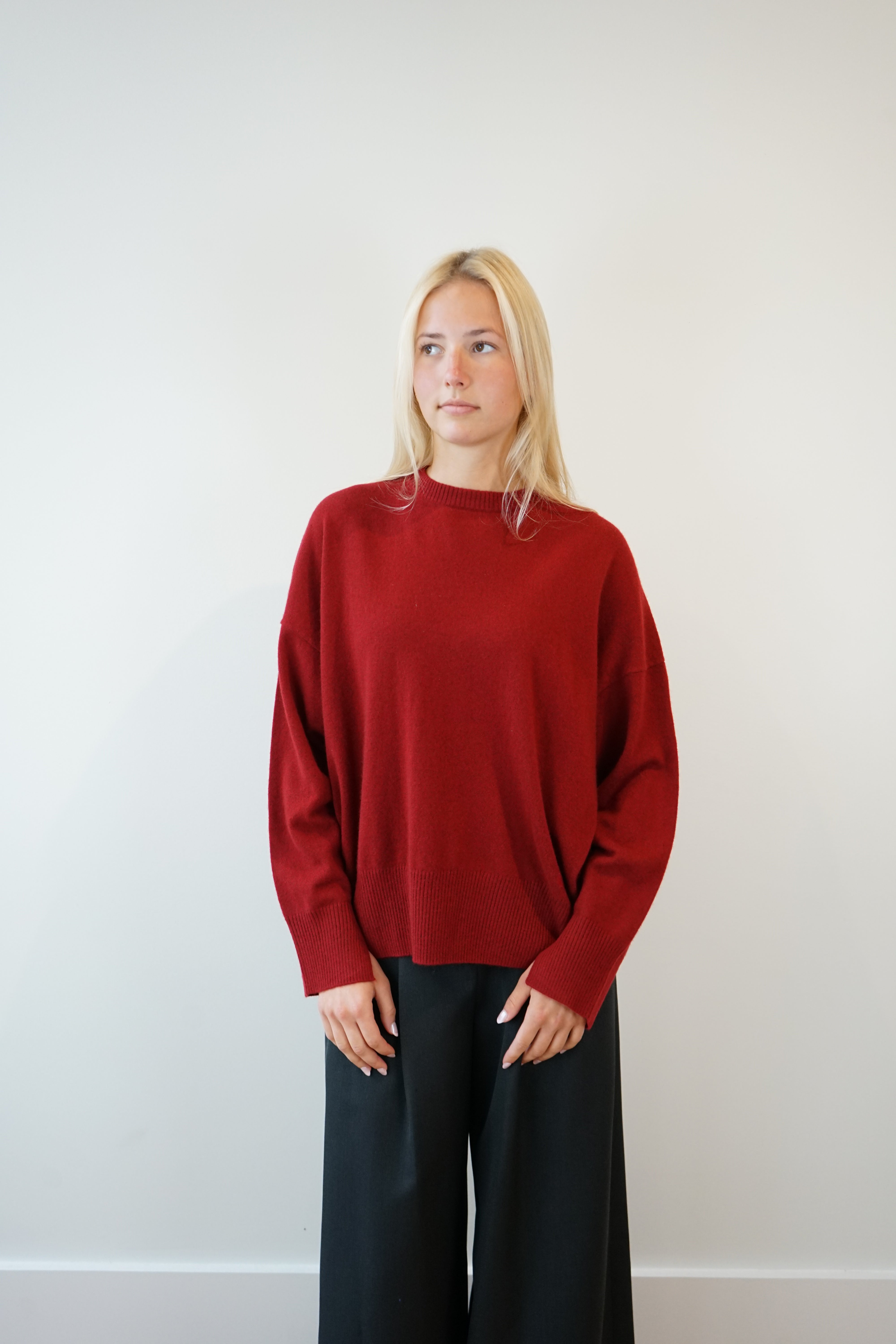 Loulou de Saison Anaa LDR Round Neck Sweater in Burgundy
