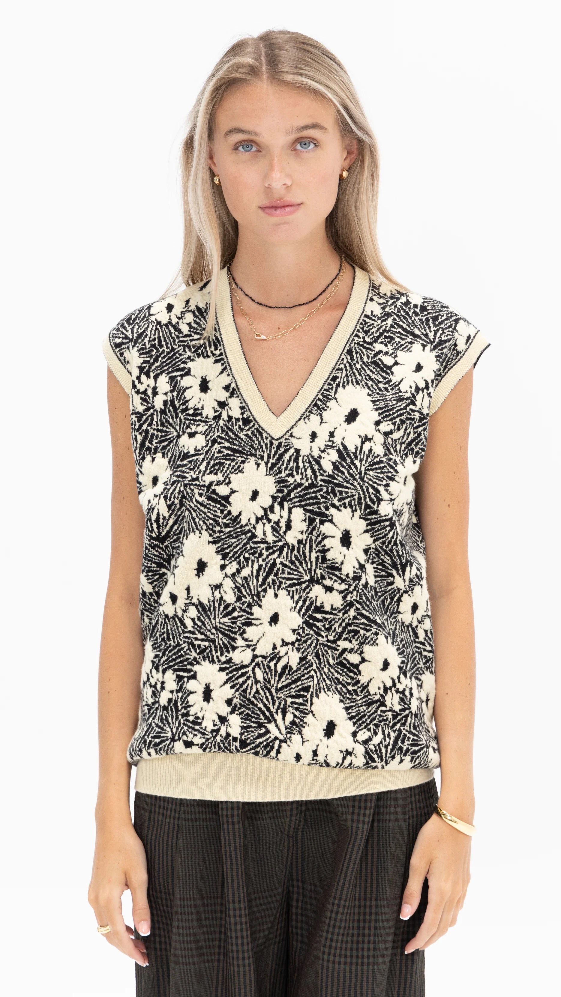 Plan C Sleeveless V-Neck Print Vest