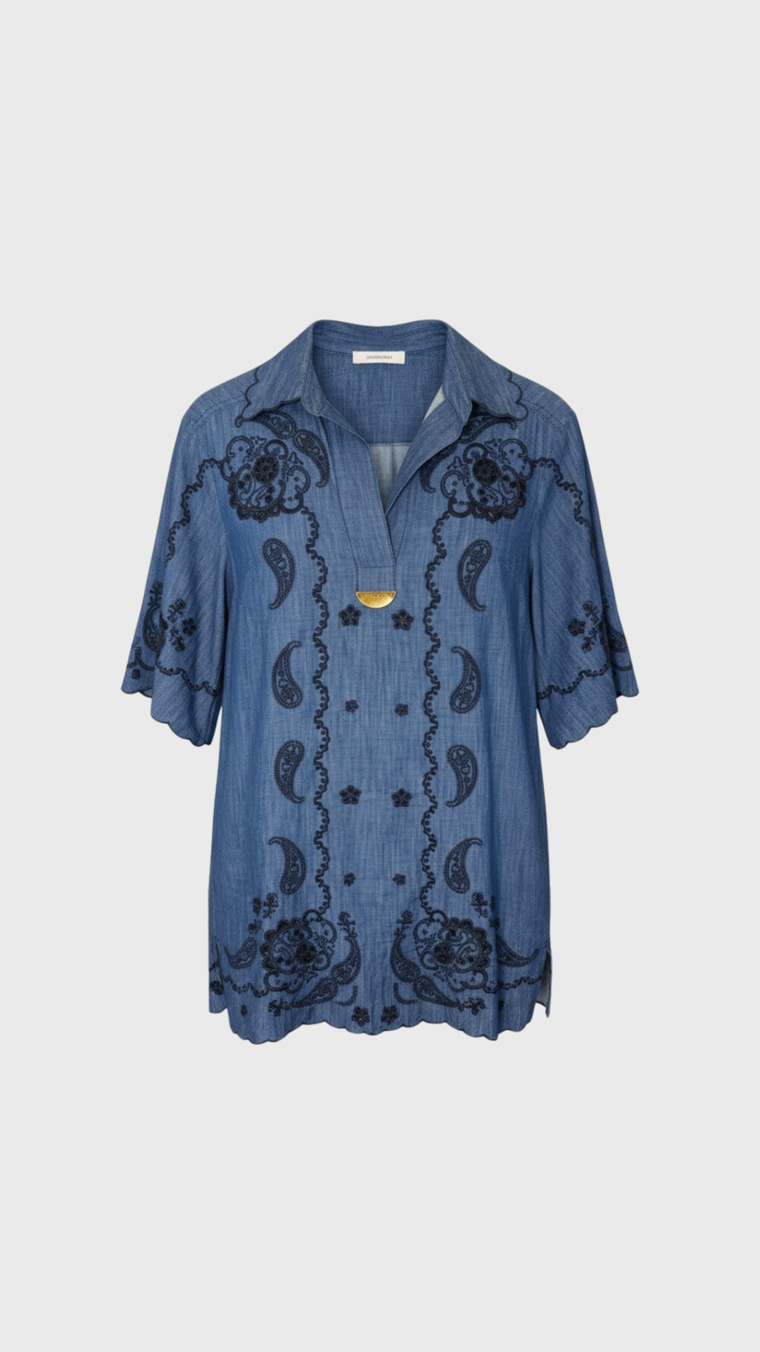 Zimmermann Aster Embroidered Denim Mini Dress in Railway Blue