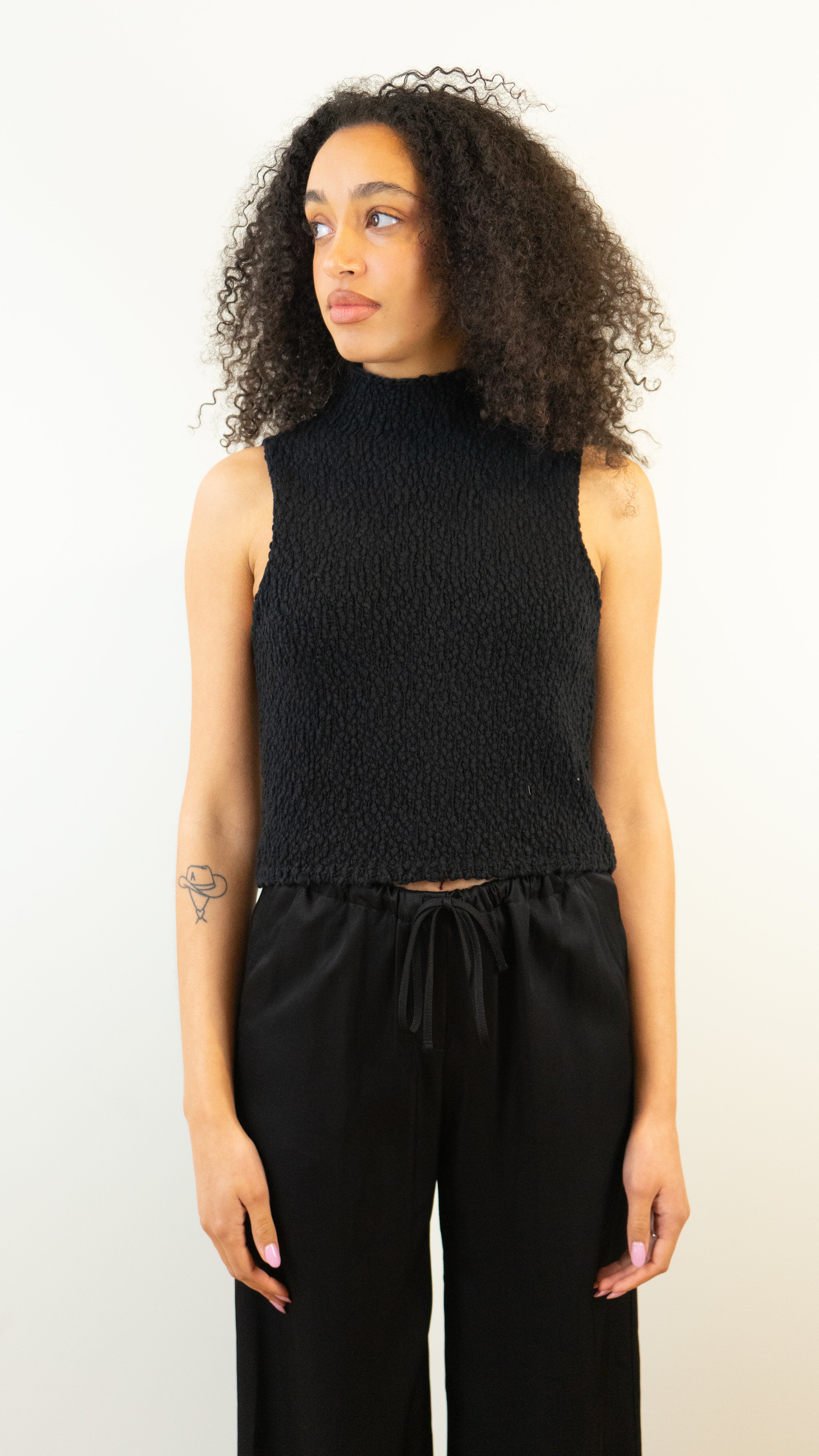 Sablyn Atticus Roll Neck Cropped Tank in Black