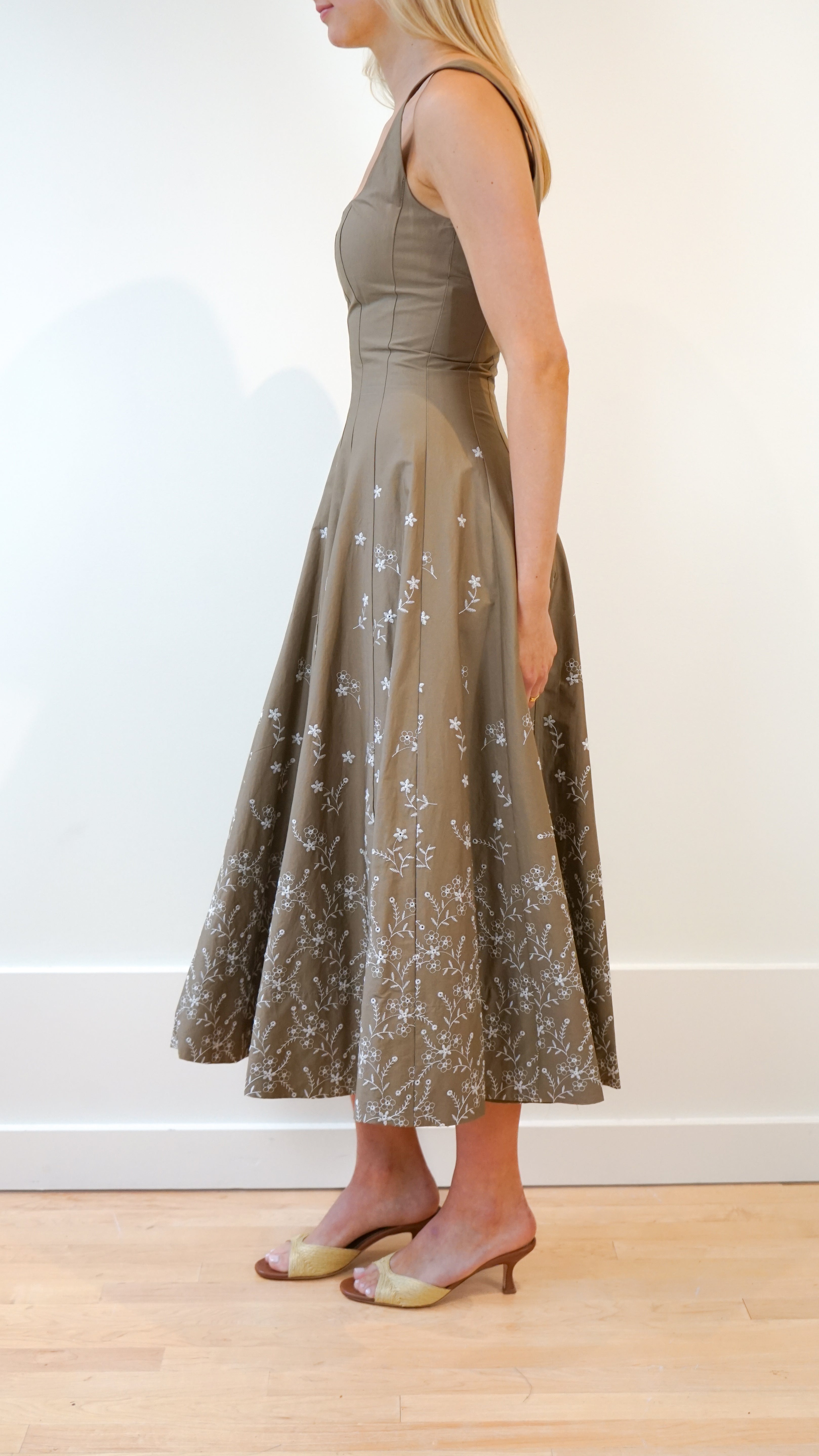 Staud Wells Dress in Taupe Embroidery